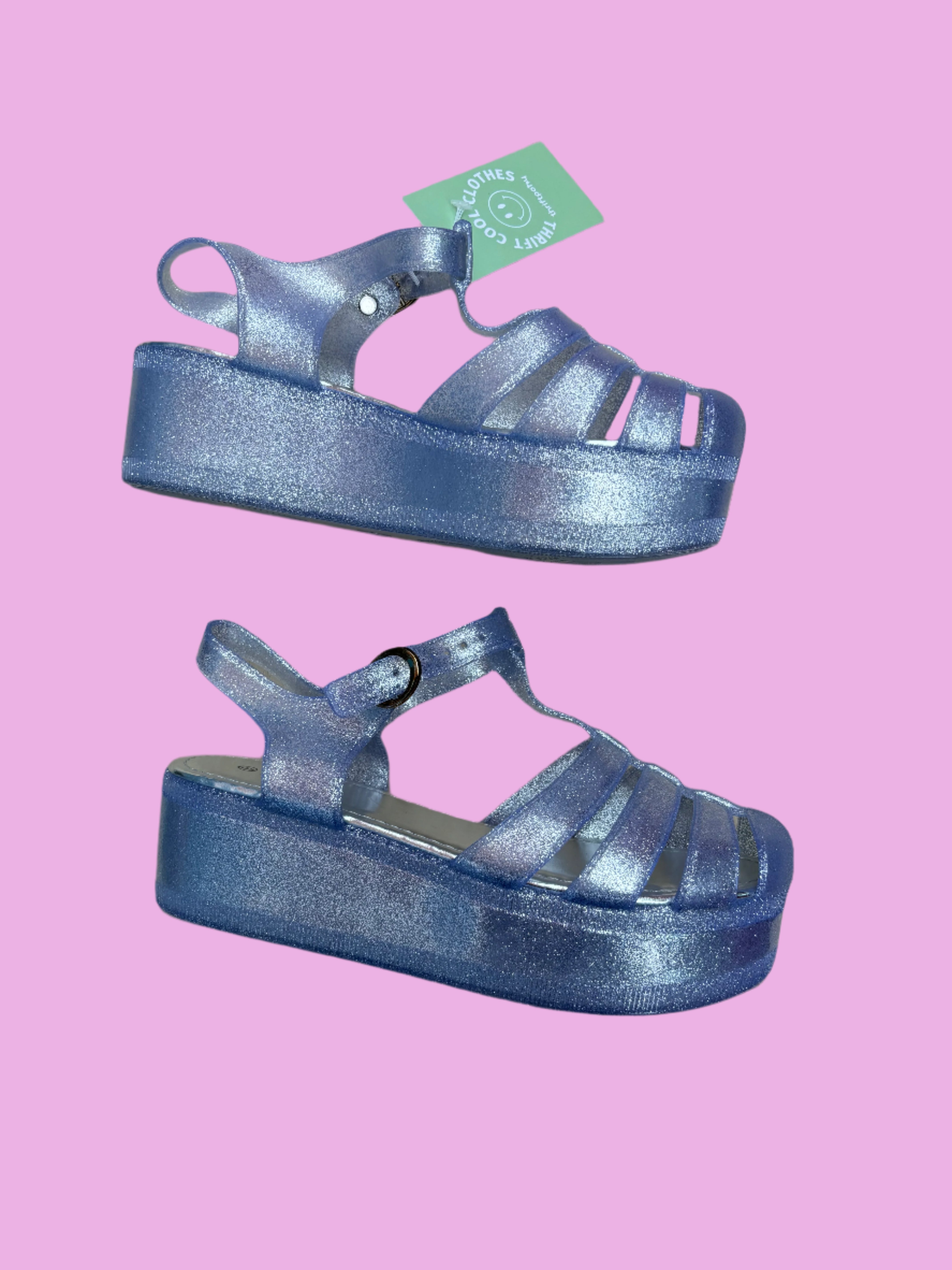 silver rouge glittery jelly platforms, 9