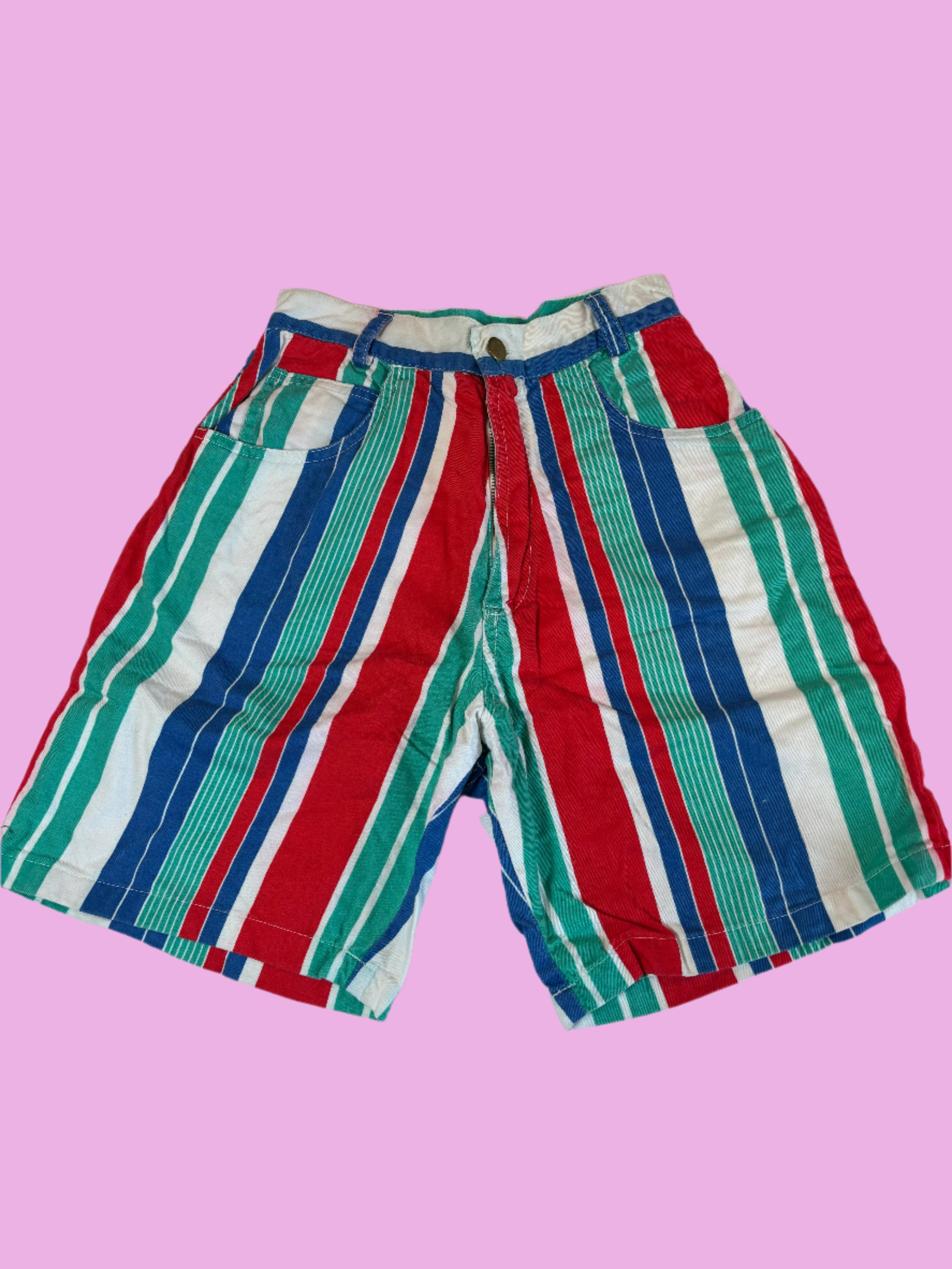 white blue teal red 9001 vtg striped shorts, 7/8