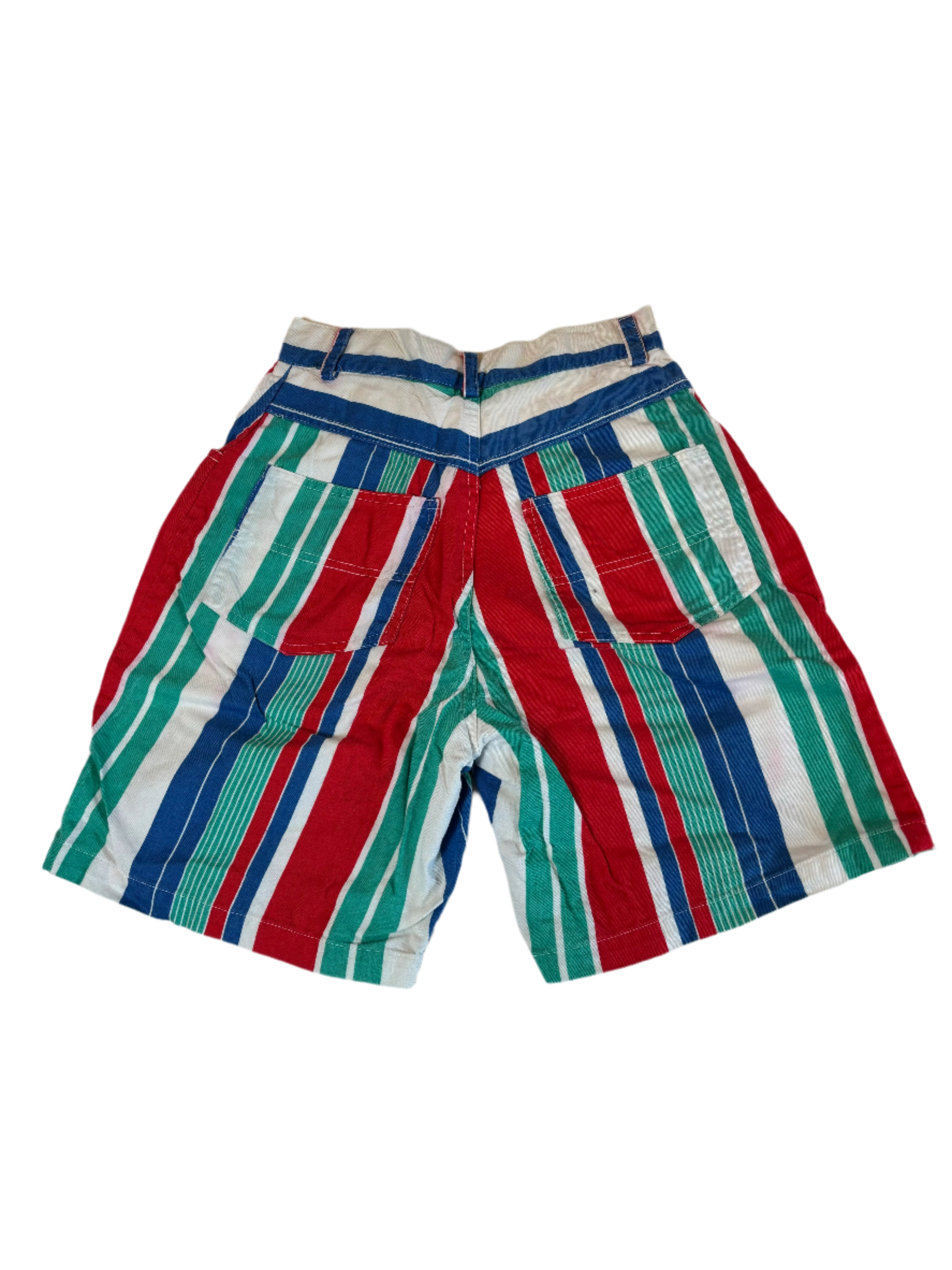 white blue teal red 9001 vtg striped shorts, 7/8