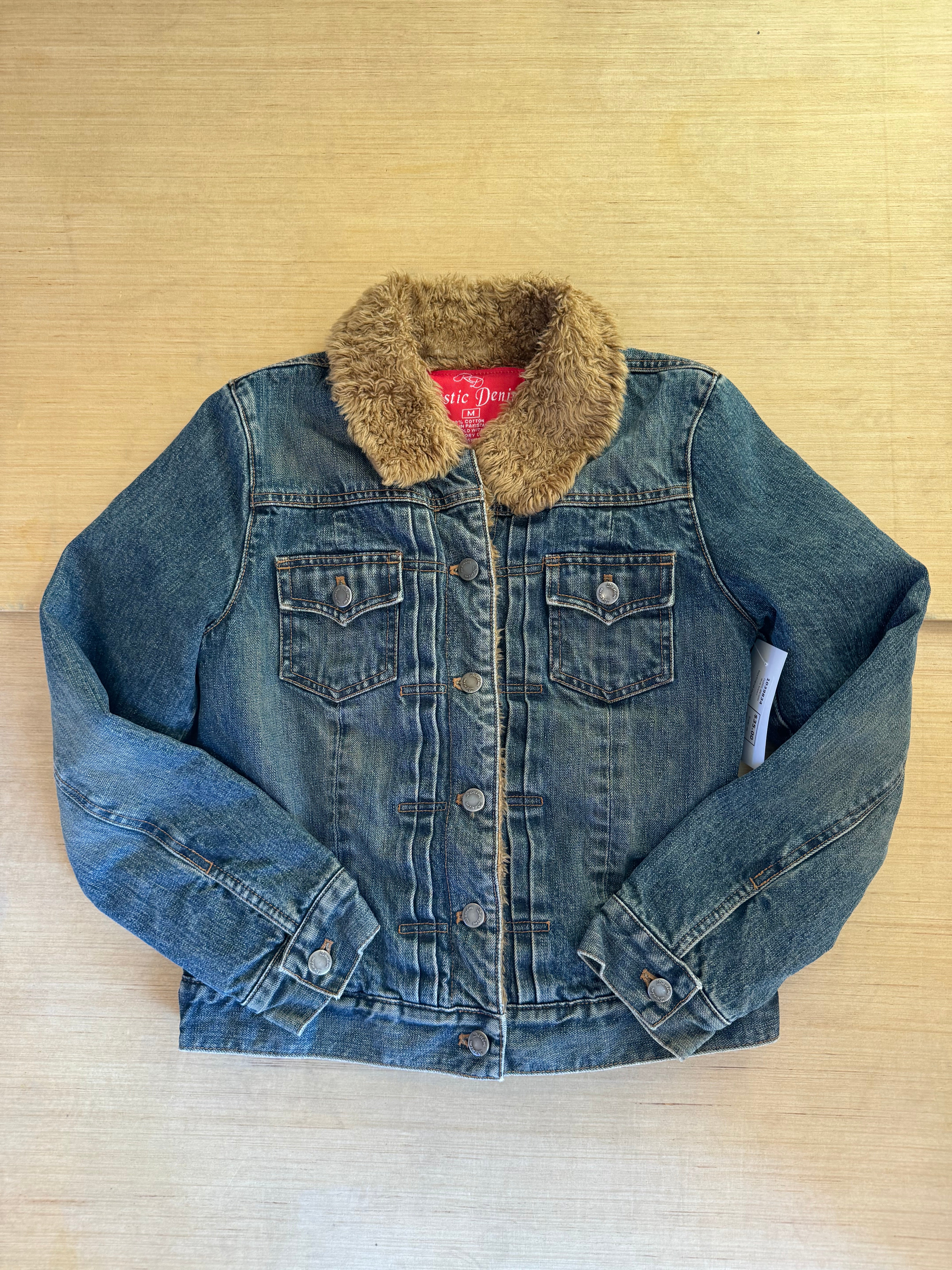 blue brown rustic denim boyfriend jacket, m