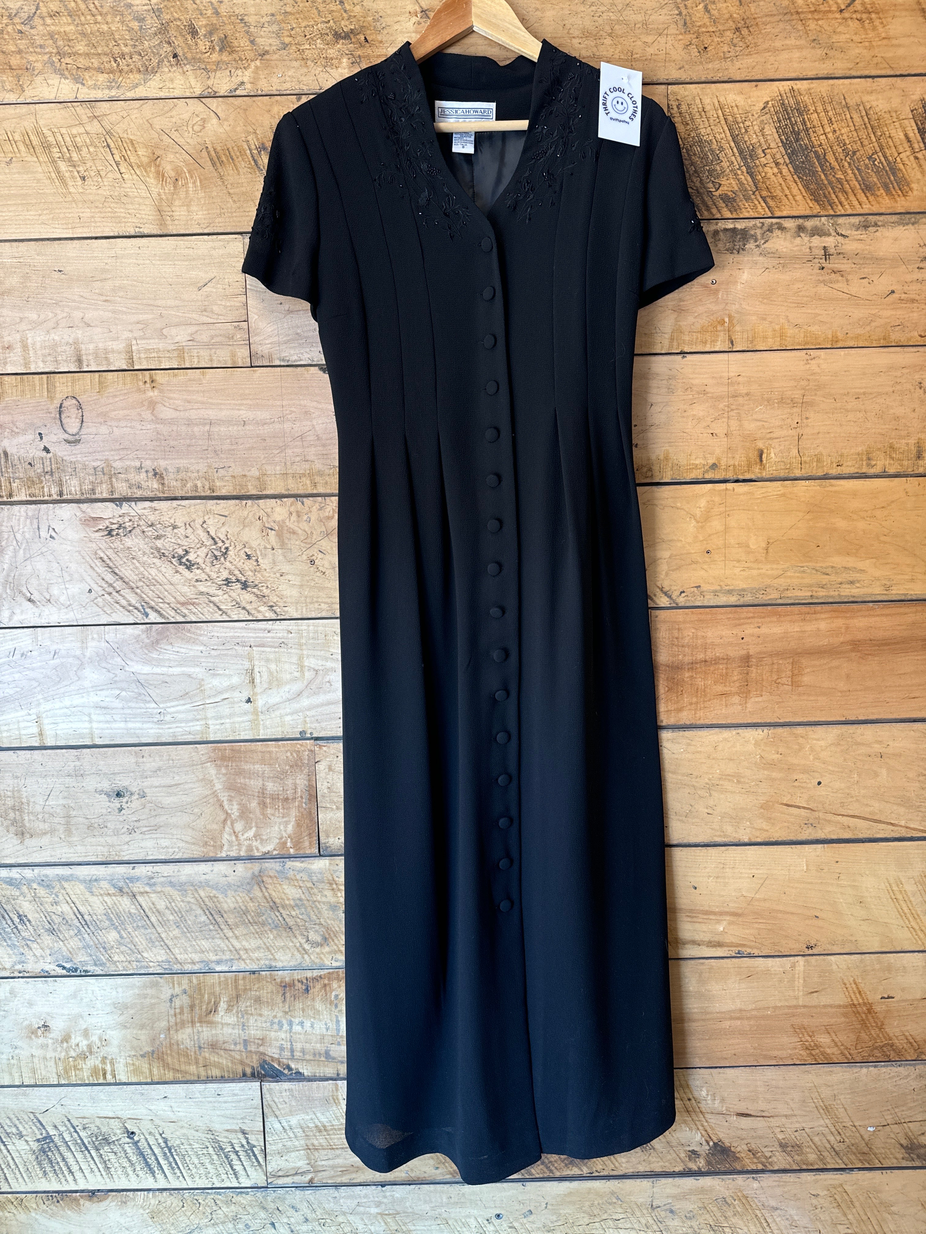 black jessica howard button down dress w beading, 8