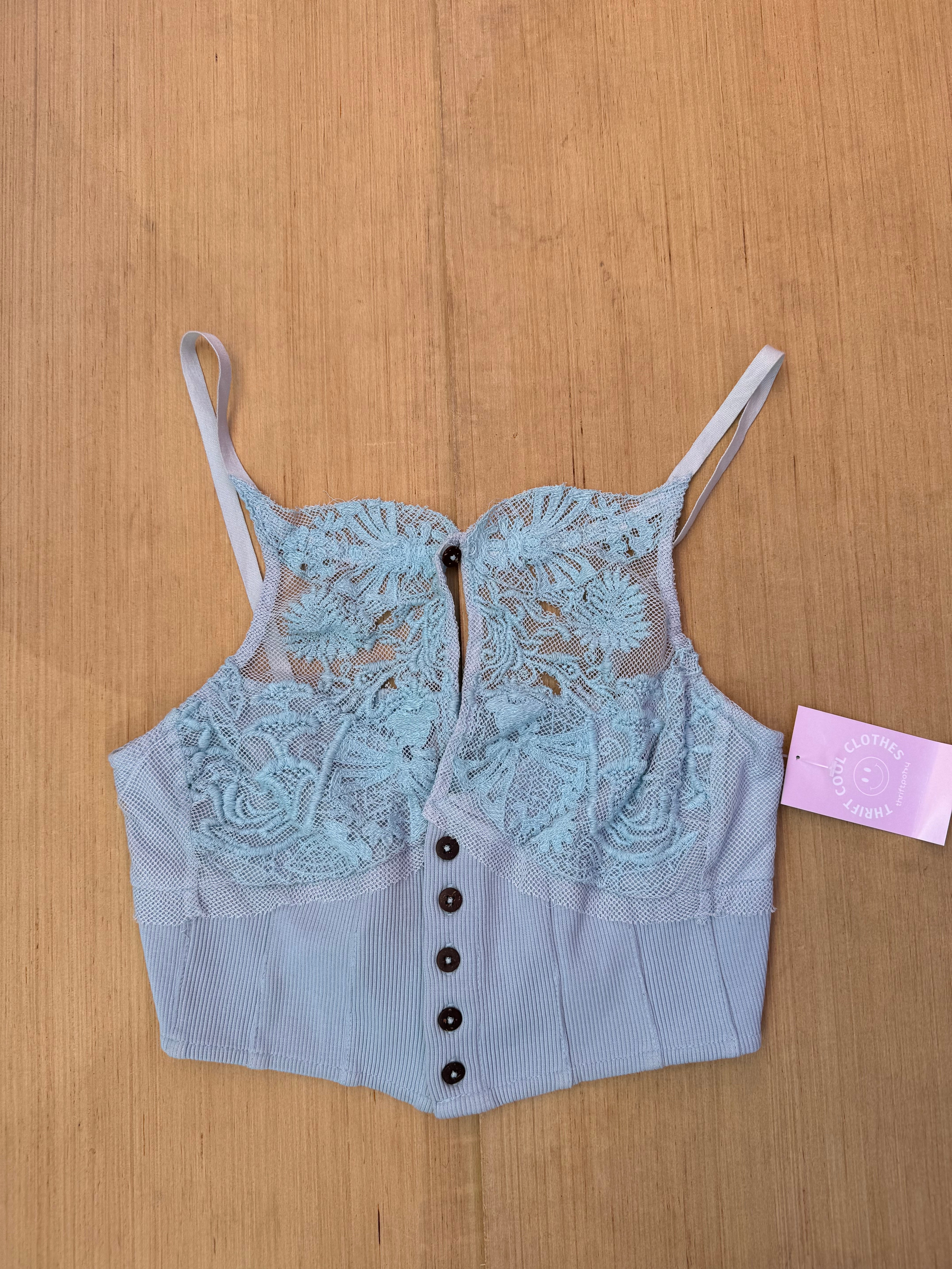 blue free people cami w lace nwt, xs