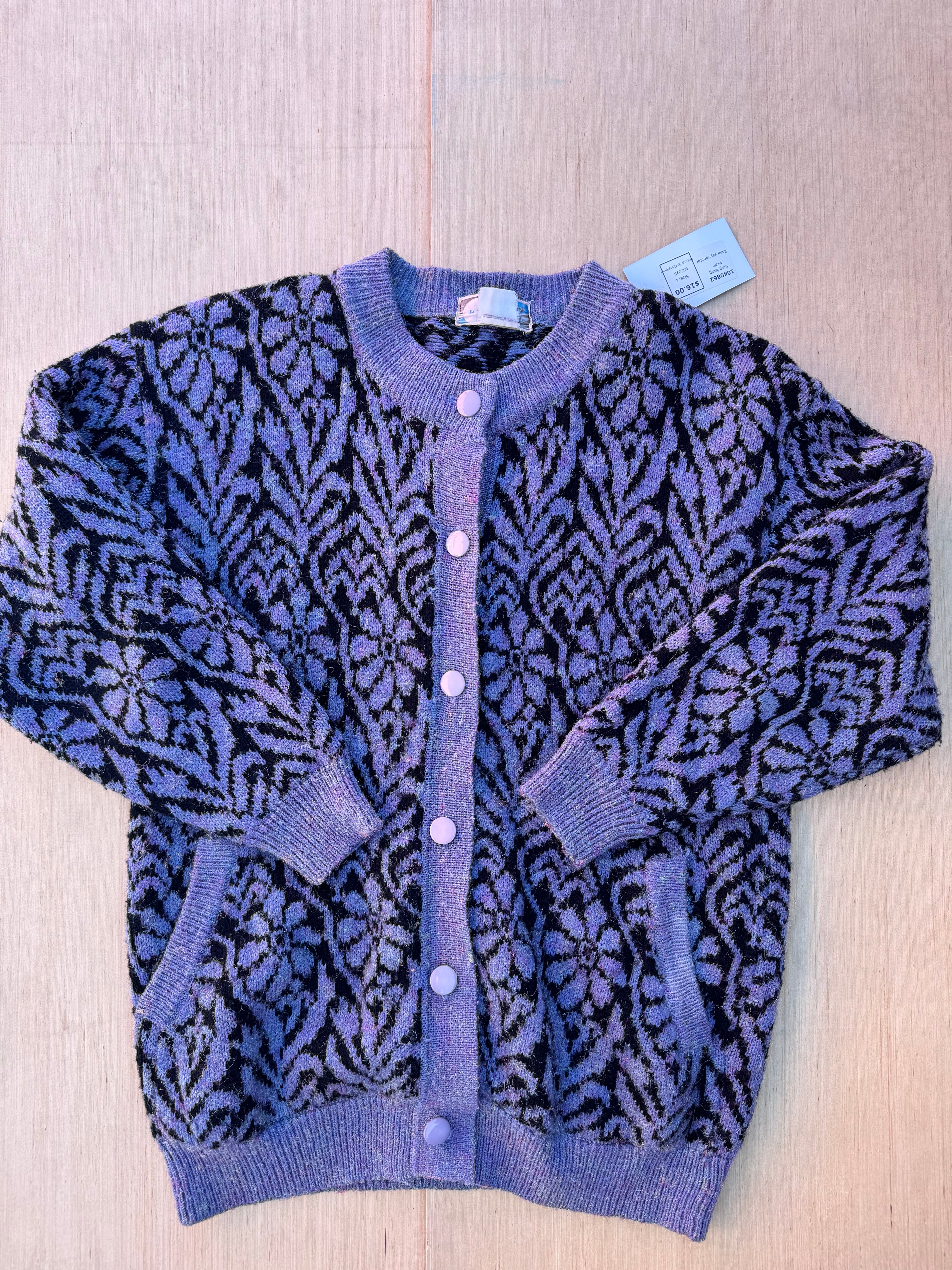 purple lung kong floral vtg sweater, L