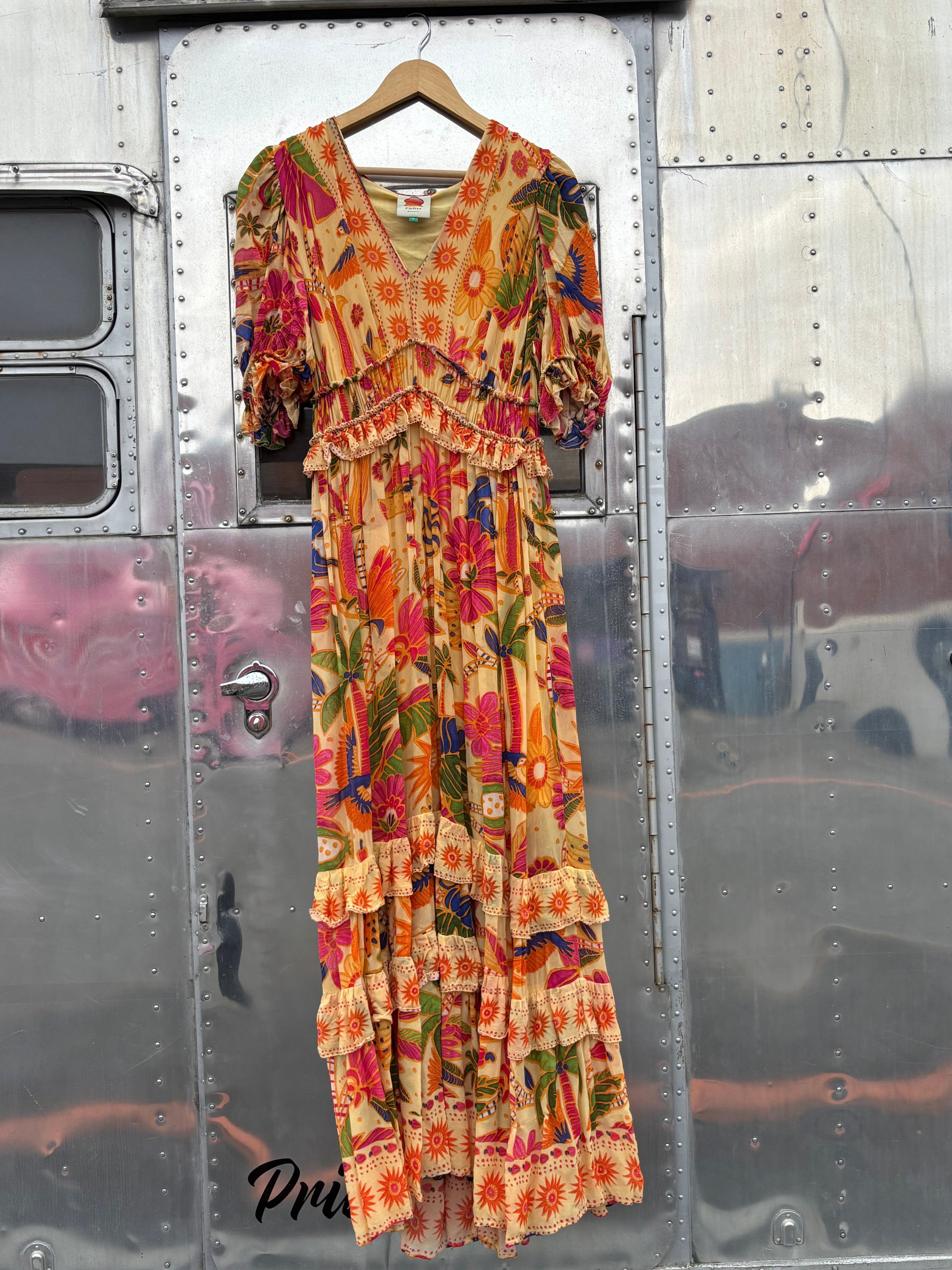 yellow pink Farm Rio floral maxi dress, s