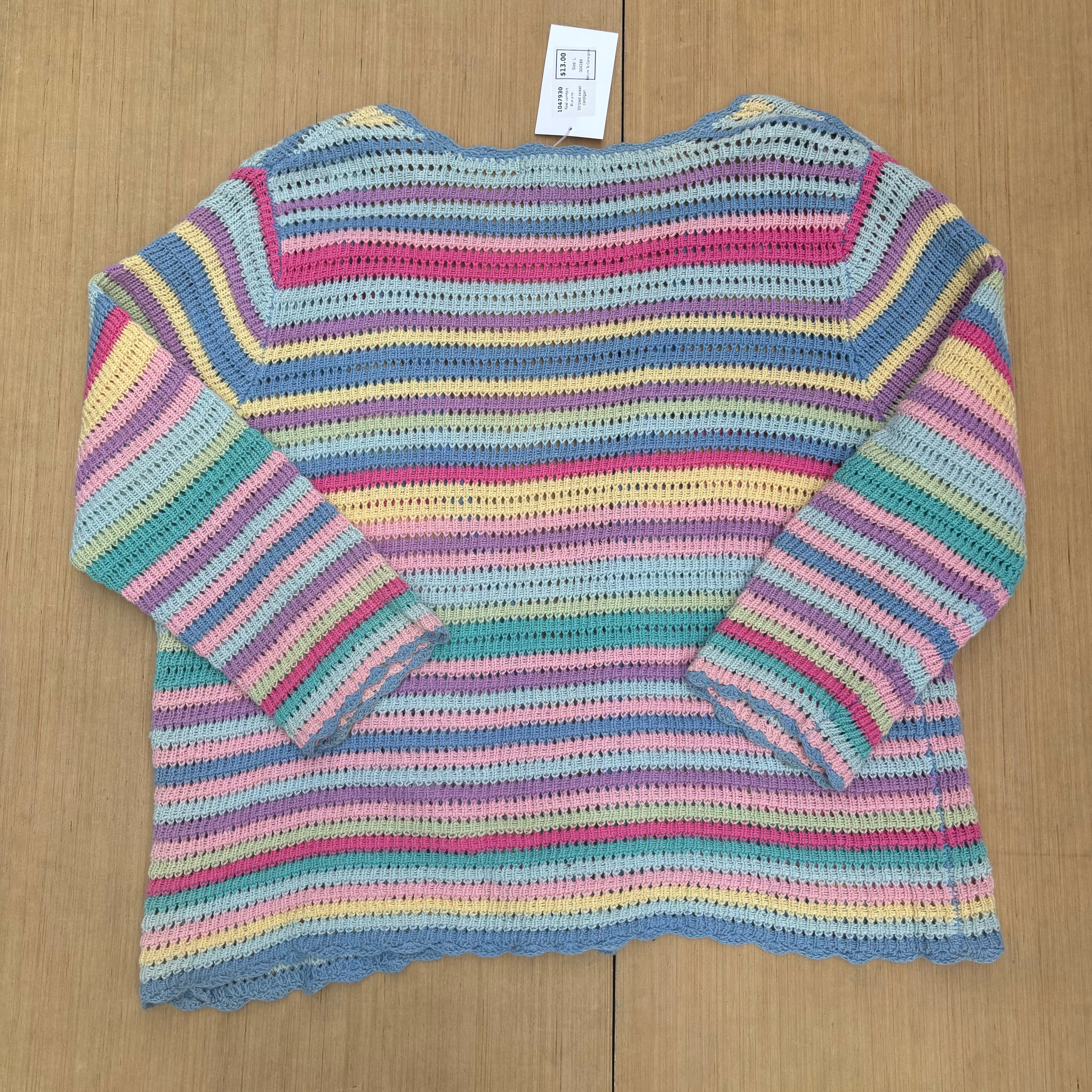 Blue pink Real comfort Striped sweet cardigan, L