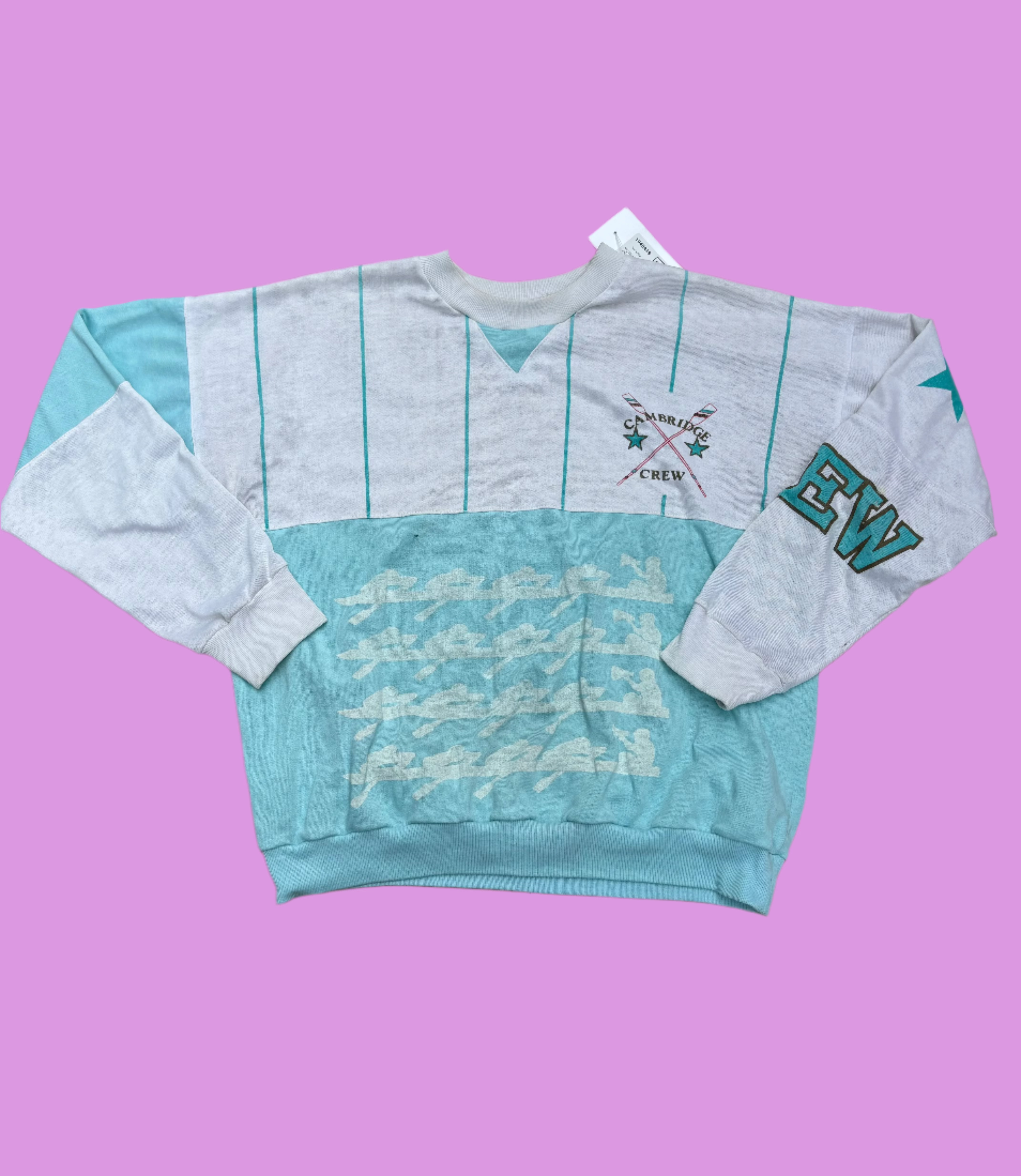 Teal white  Vtg Cambridge crew crewneck, L