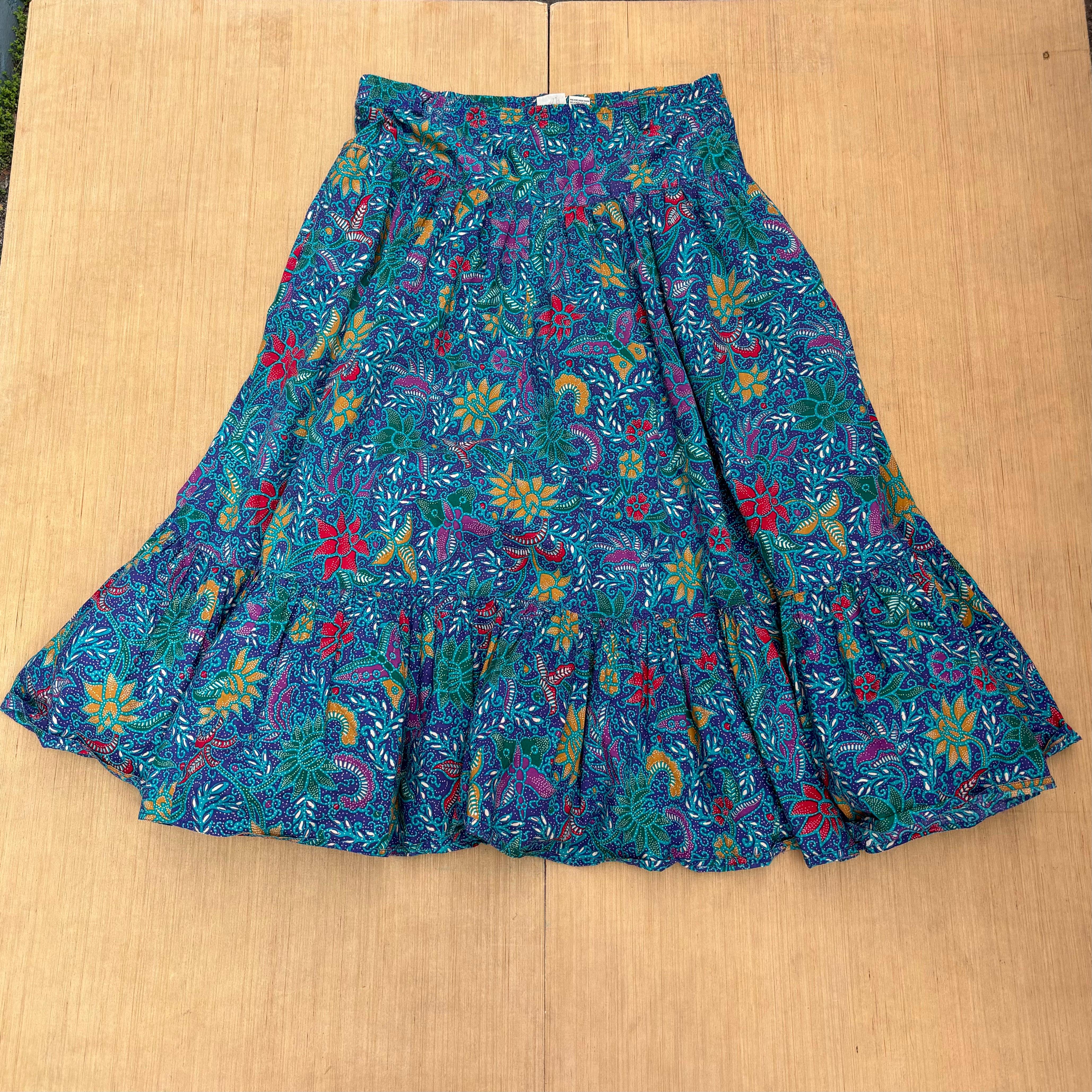 Teal Liz Claiborne Vtg Floral tiered midi skirt, M (fits like L)