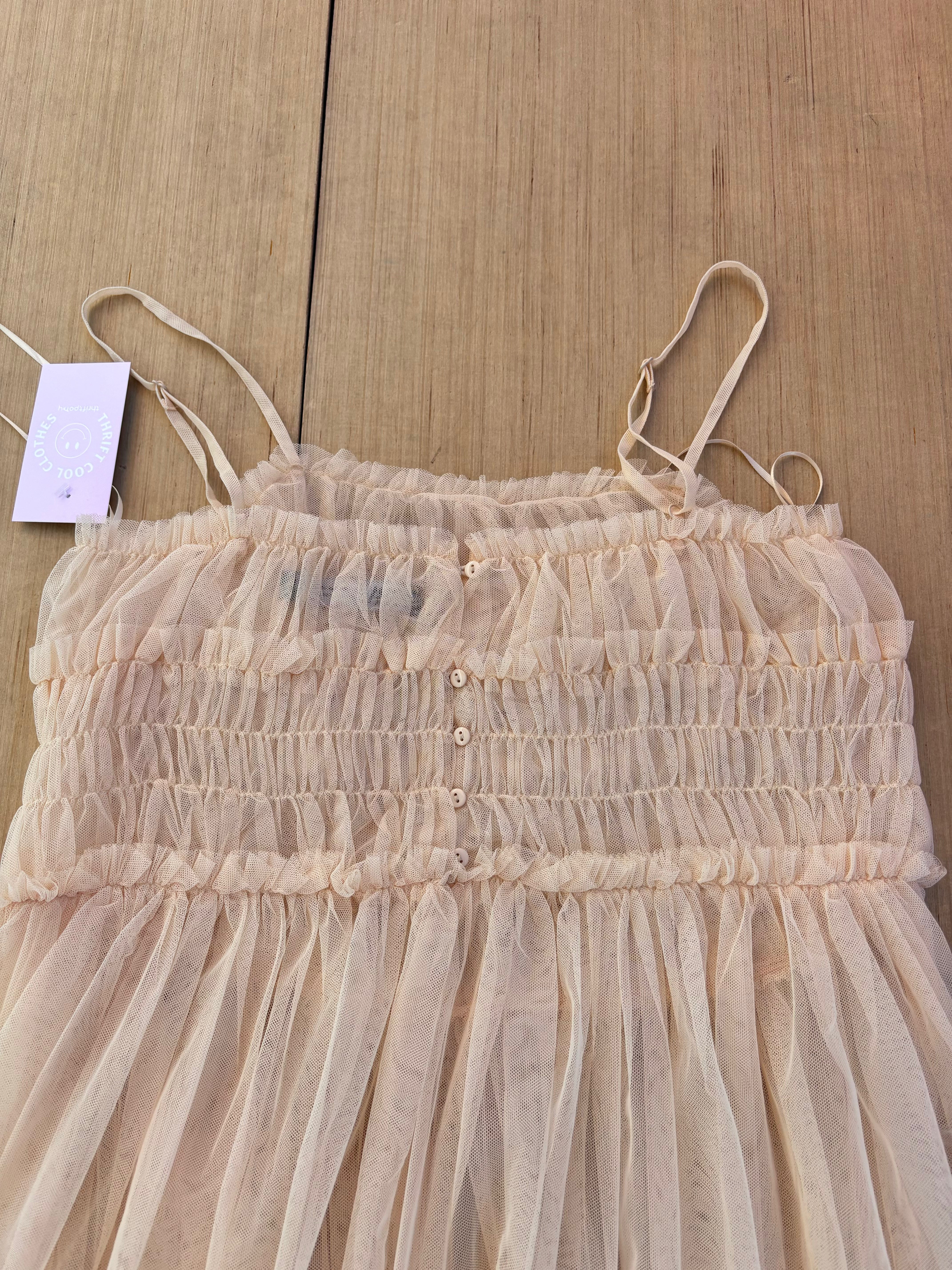 peach zara long tulle dress, xs