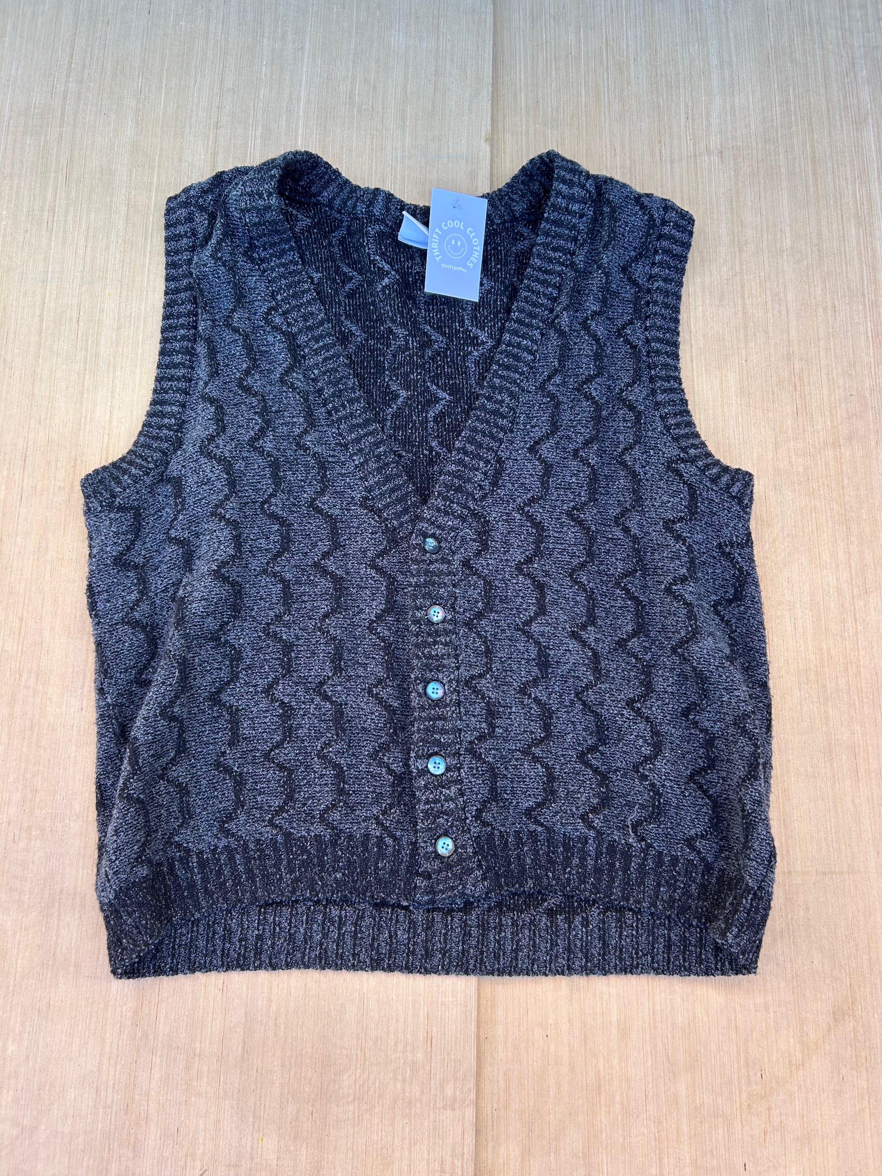 gray black bask wool acrylic knit vest, L