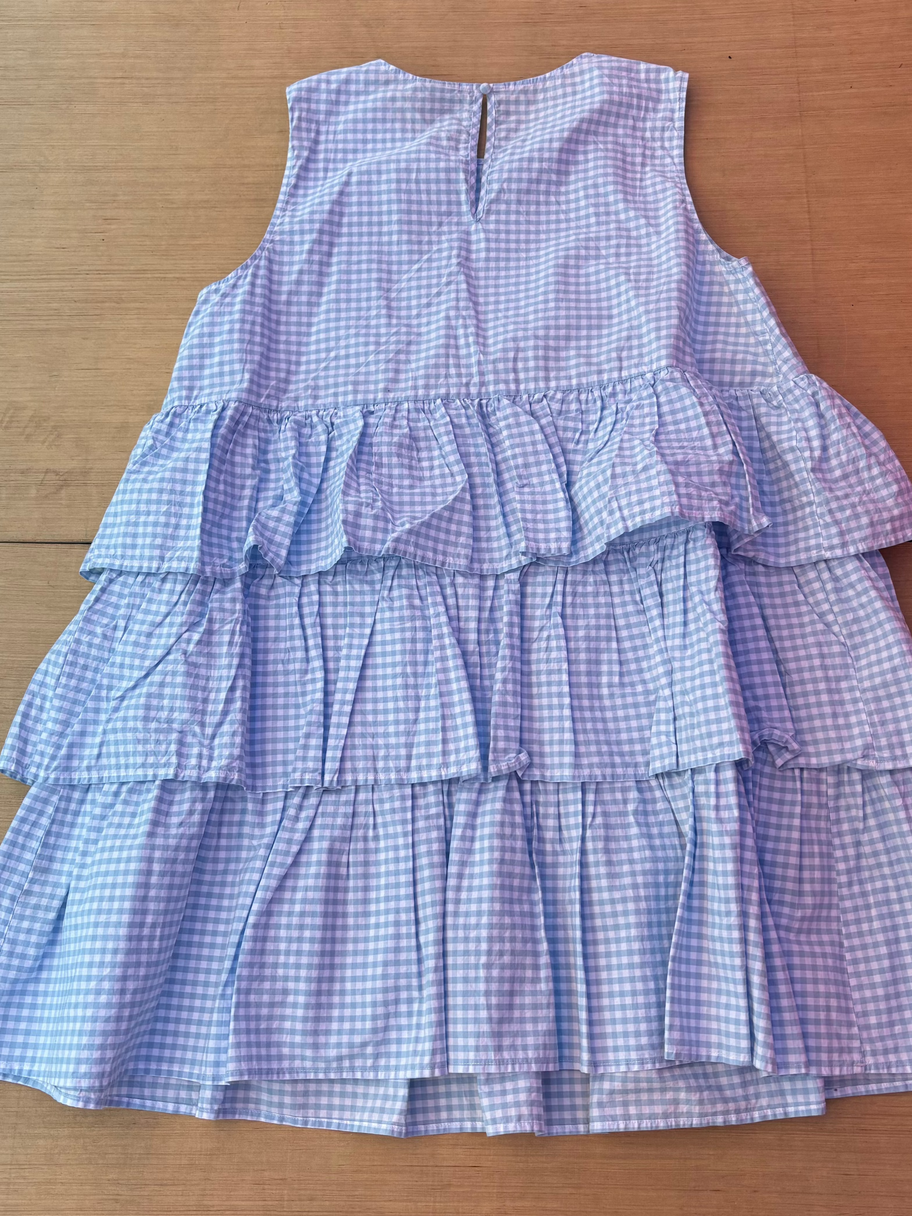 blue white who what wear gingham ruffle dress, xxl