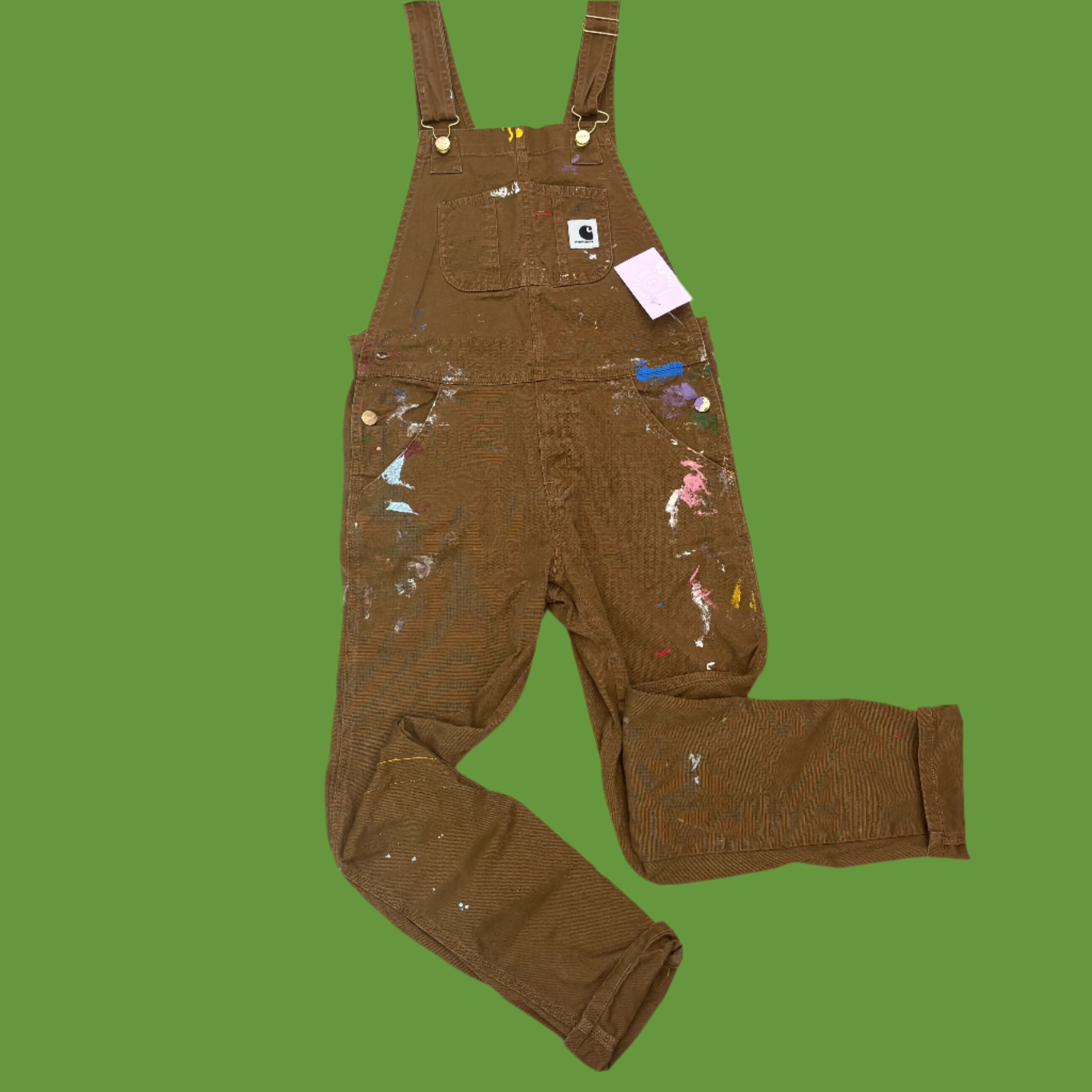 brown carhartt Overalls w paint, xs