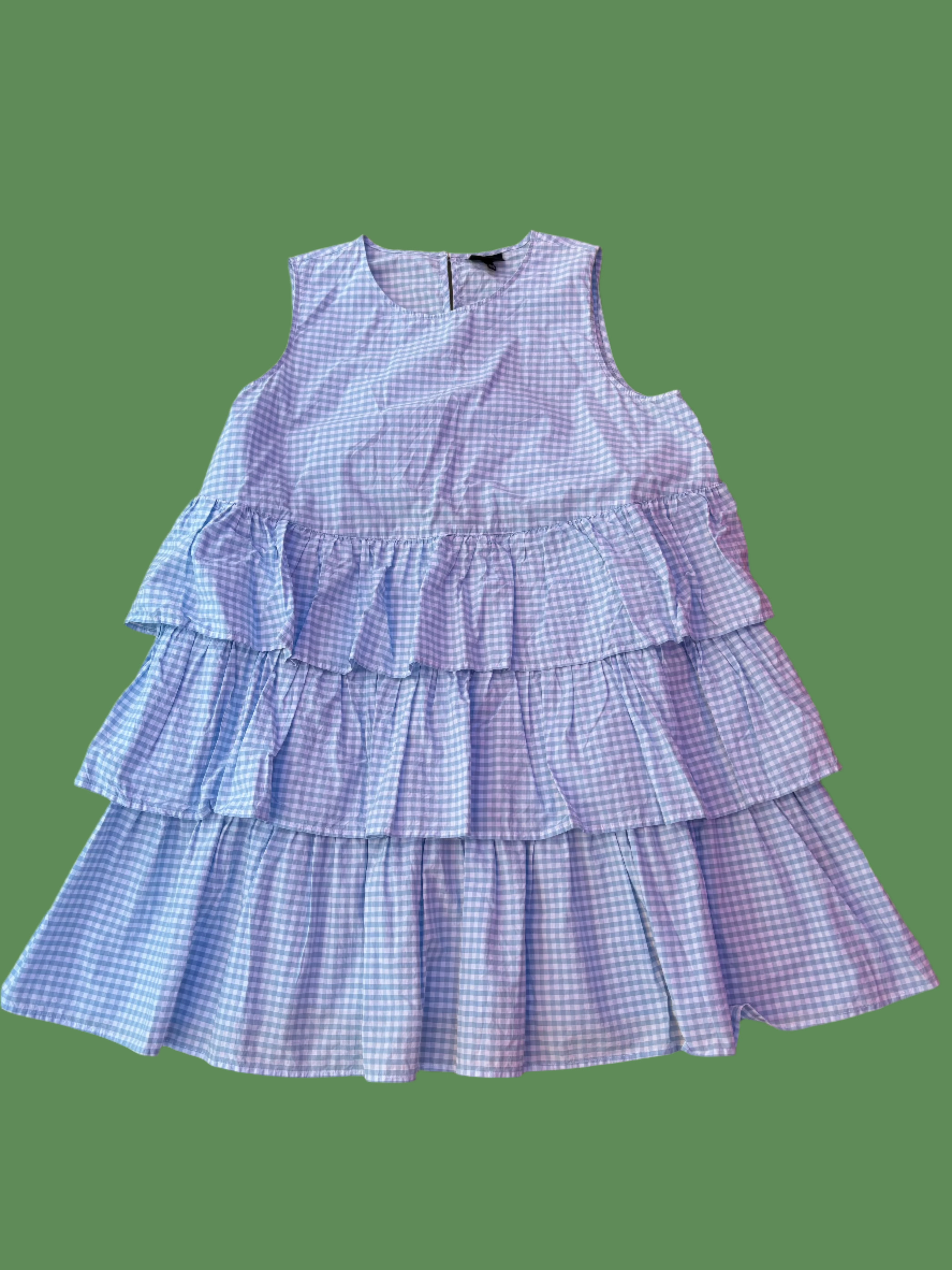 blue white who what wear gingham ruffle dress, xxl