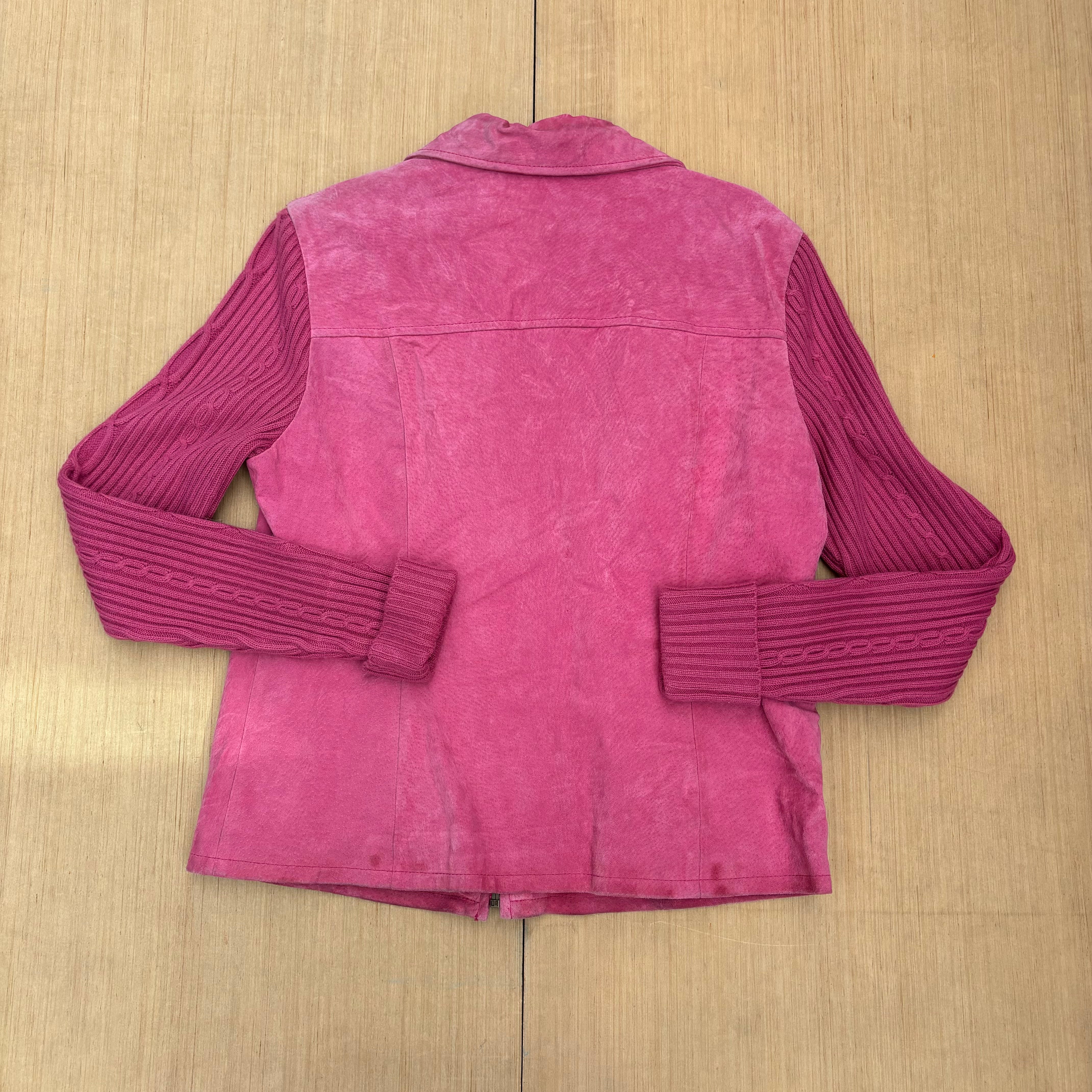 pink a.m.i leather and knit jacket, m