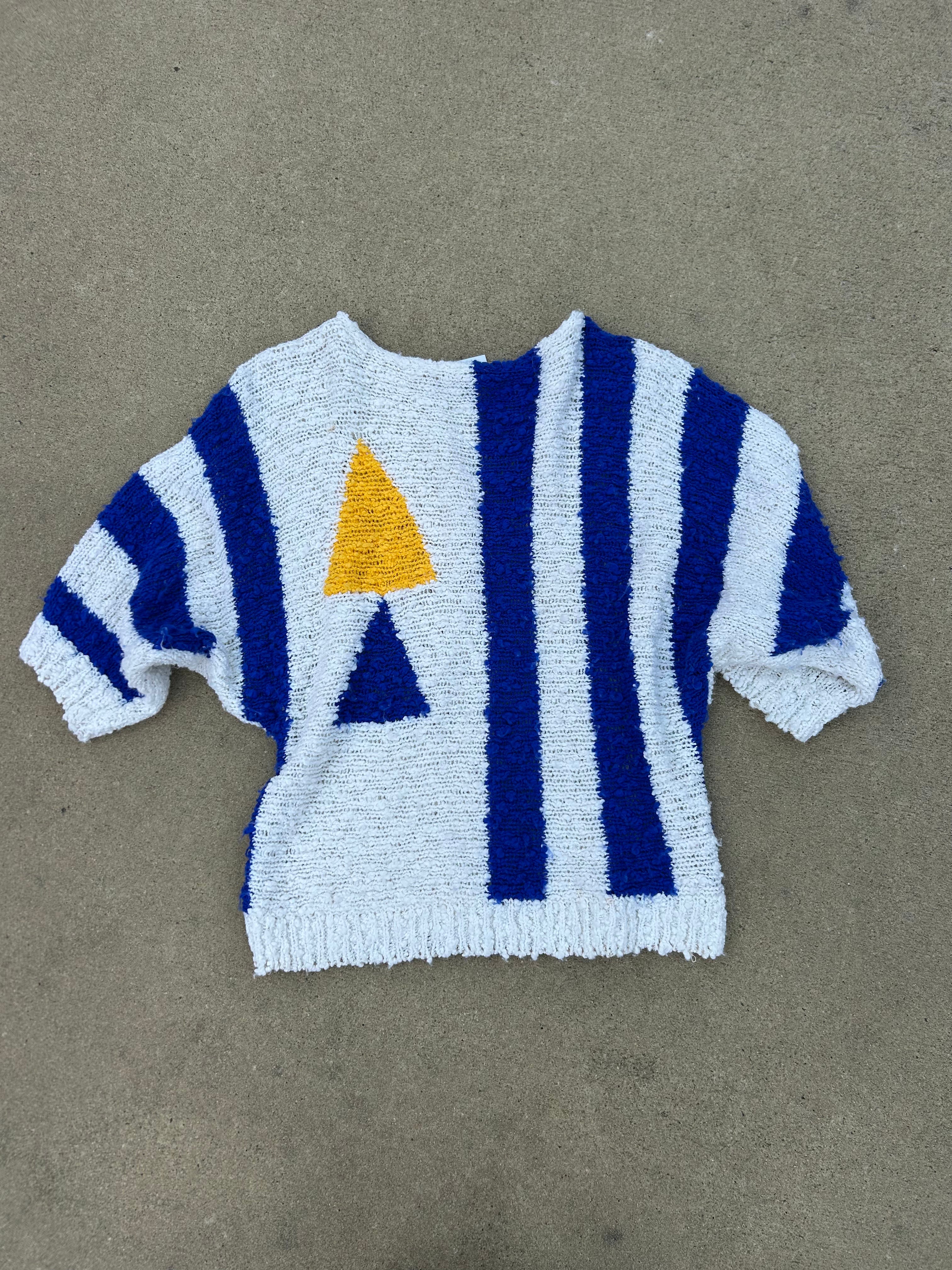 white blue yellow lsub 80s stripe triangle sweater, m