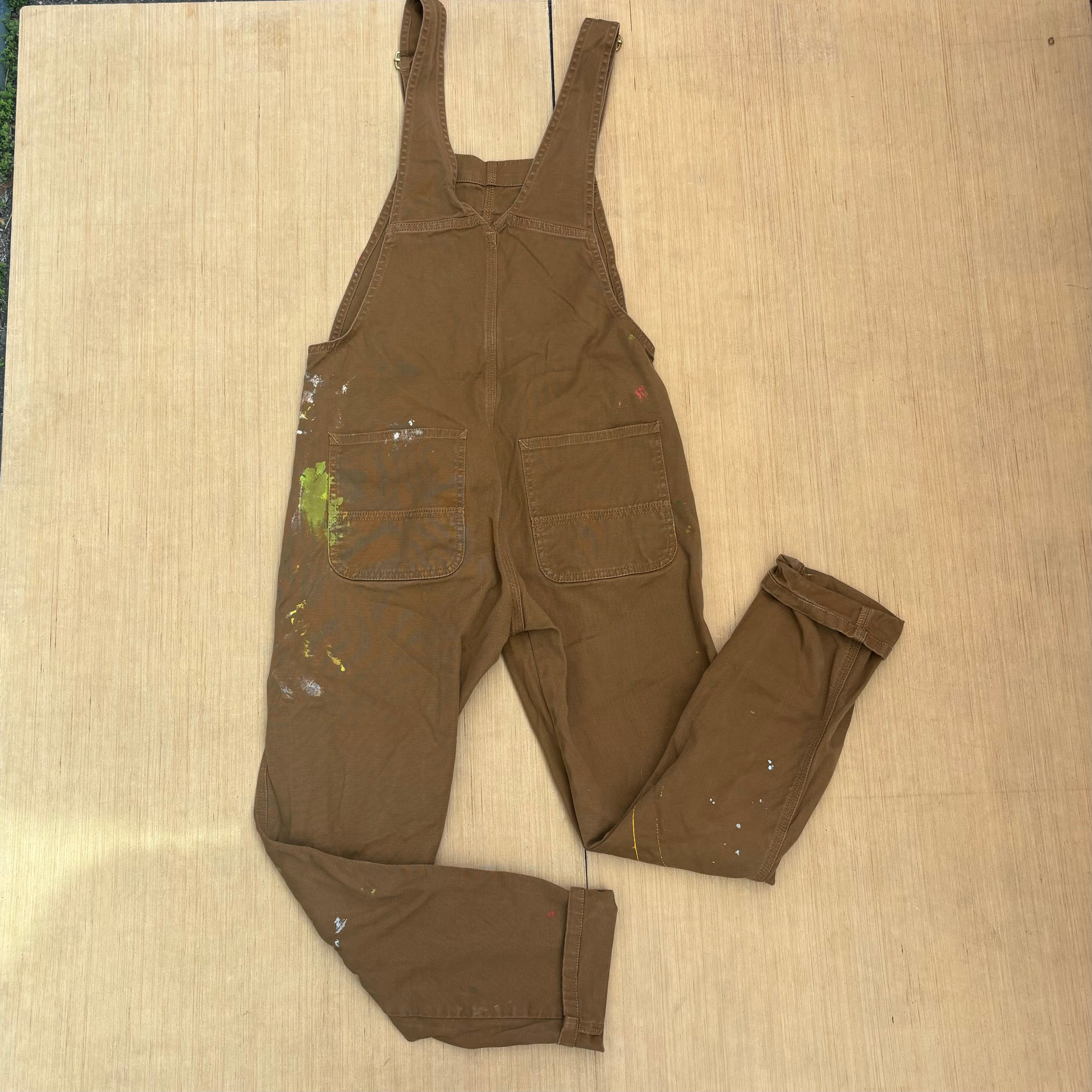 brown carhartt Overalls w paint, xs