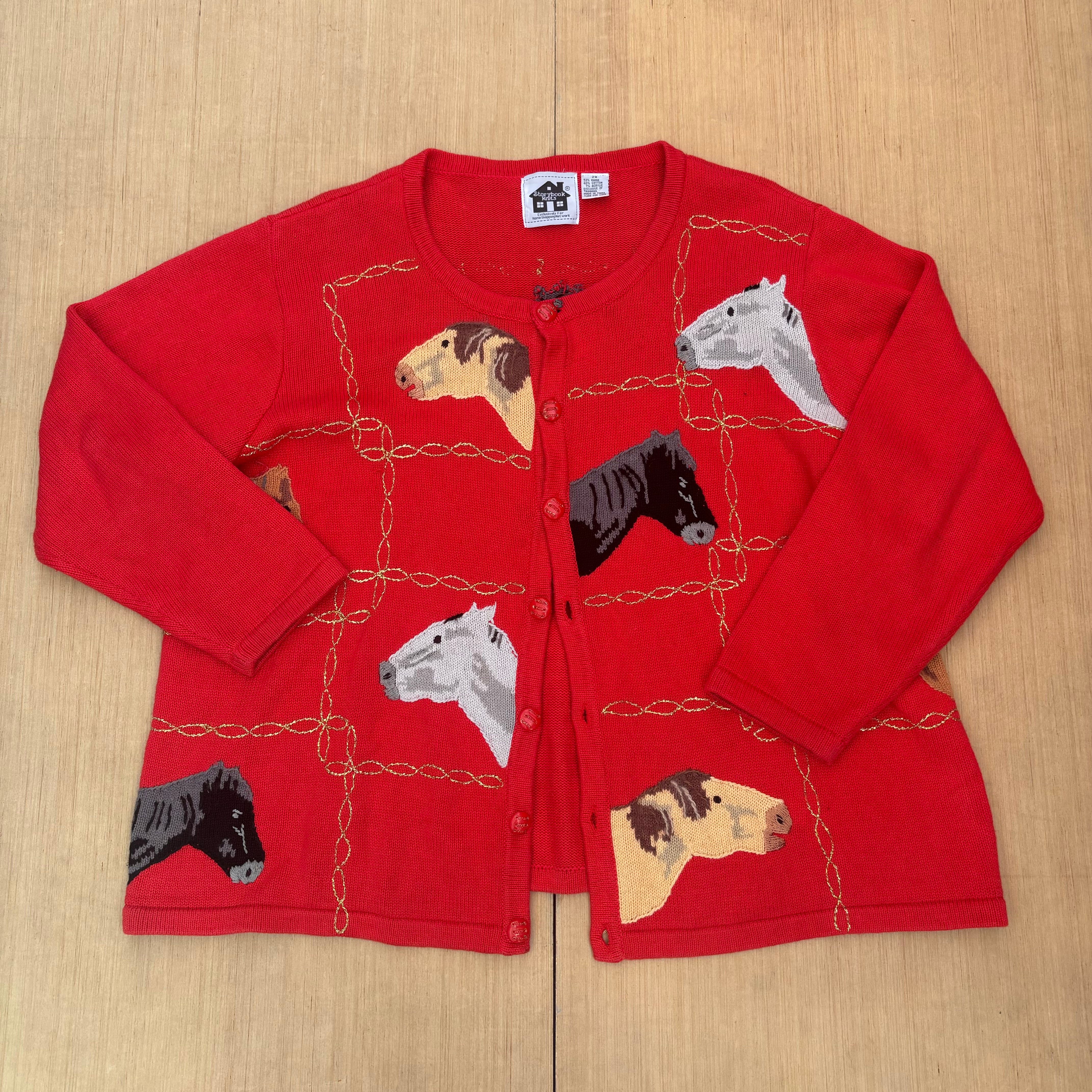 Red Storybook knits Horse cardigan, 2x