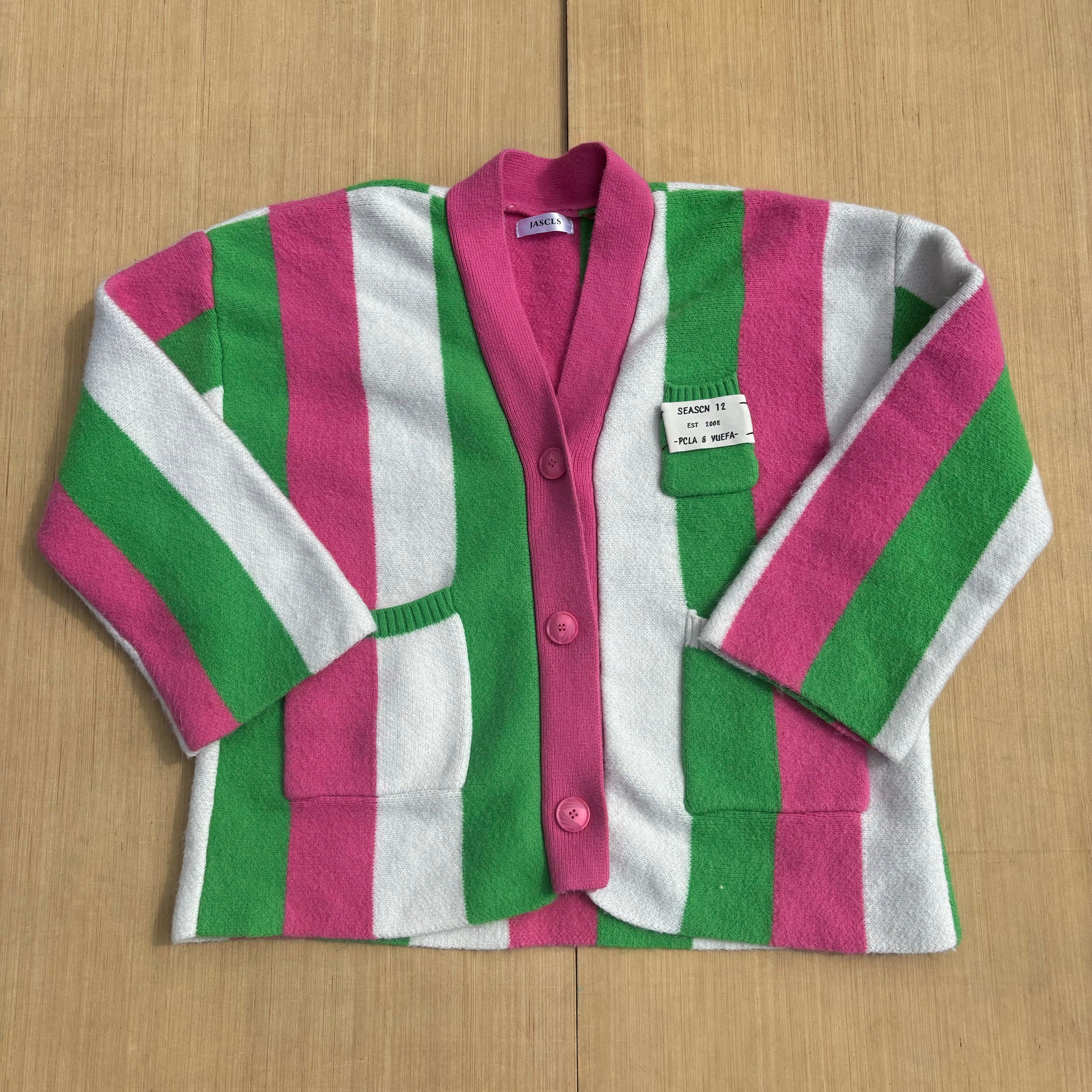 pink green white Jascls striped cardigan, M