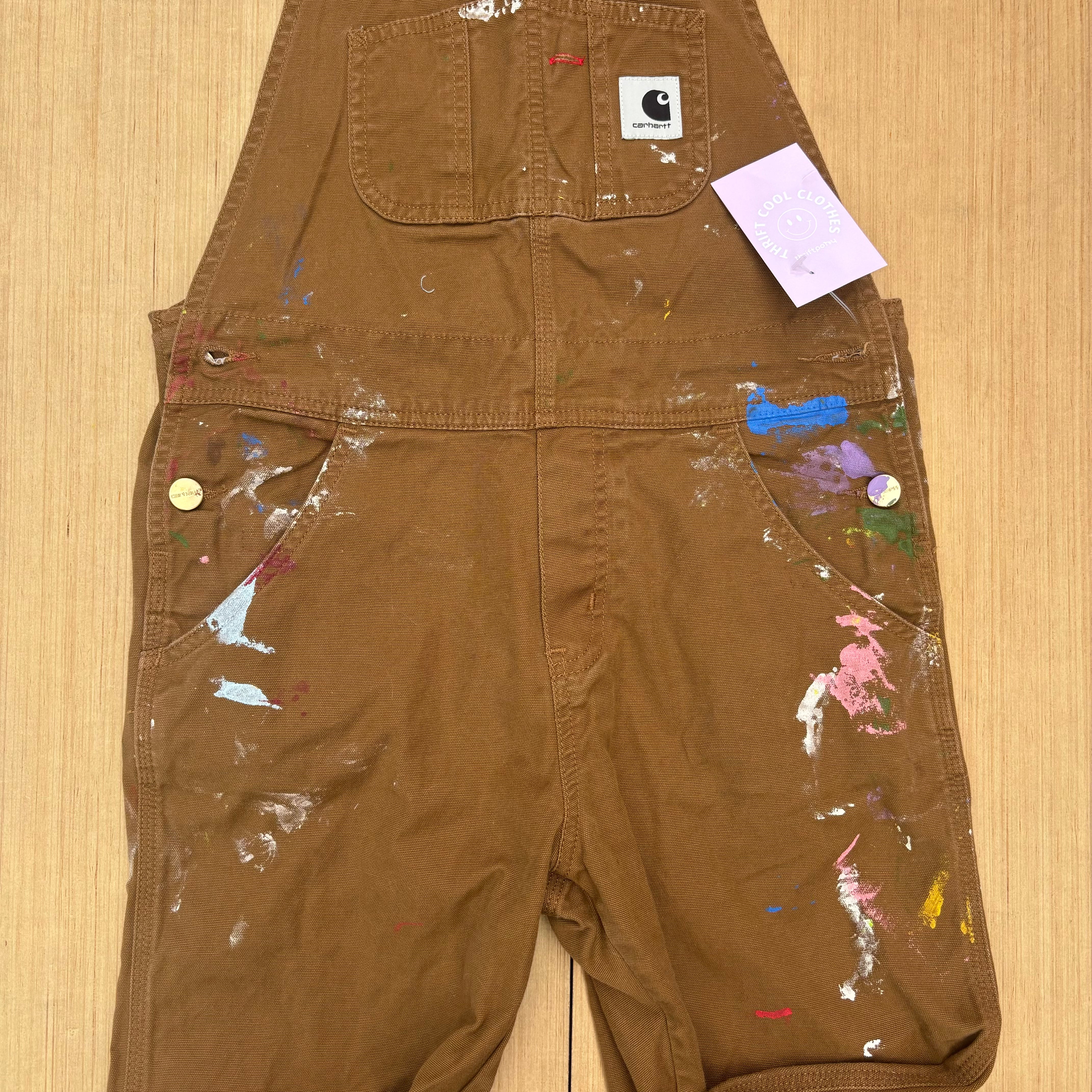 brown carhartt Overalls w paint, xs