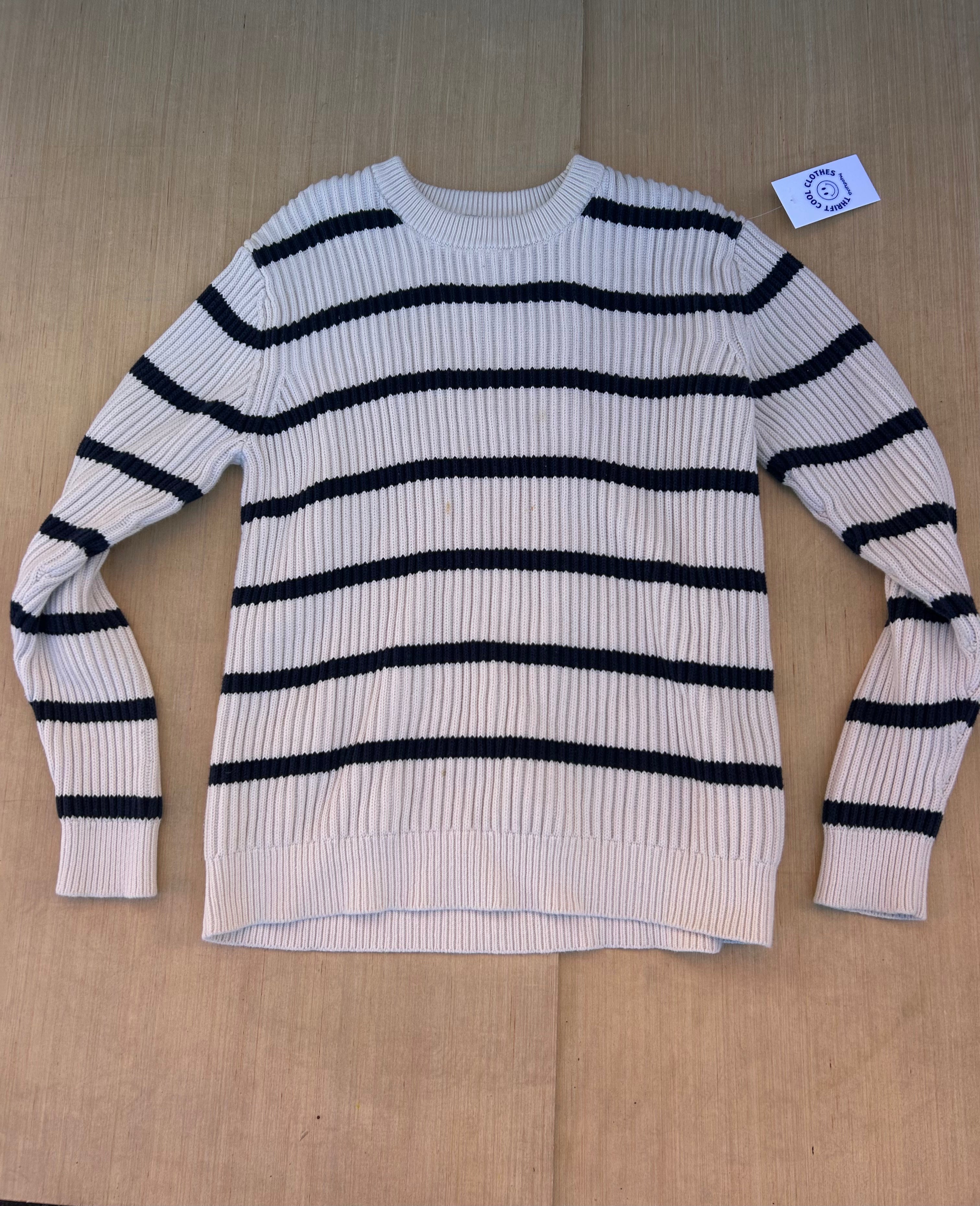 white blue LL bean striped sweater, L