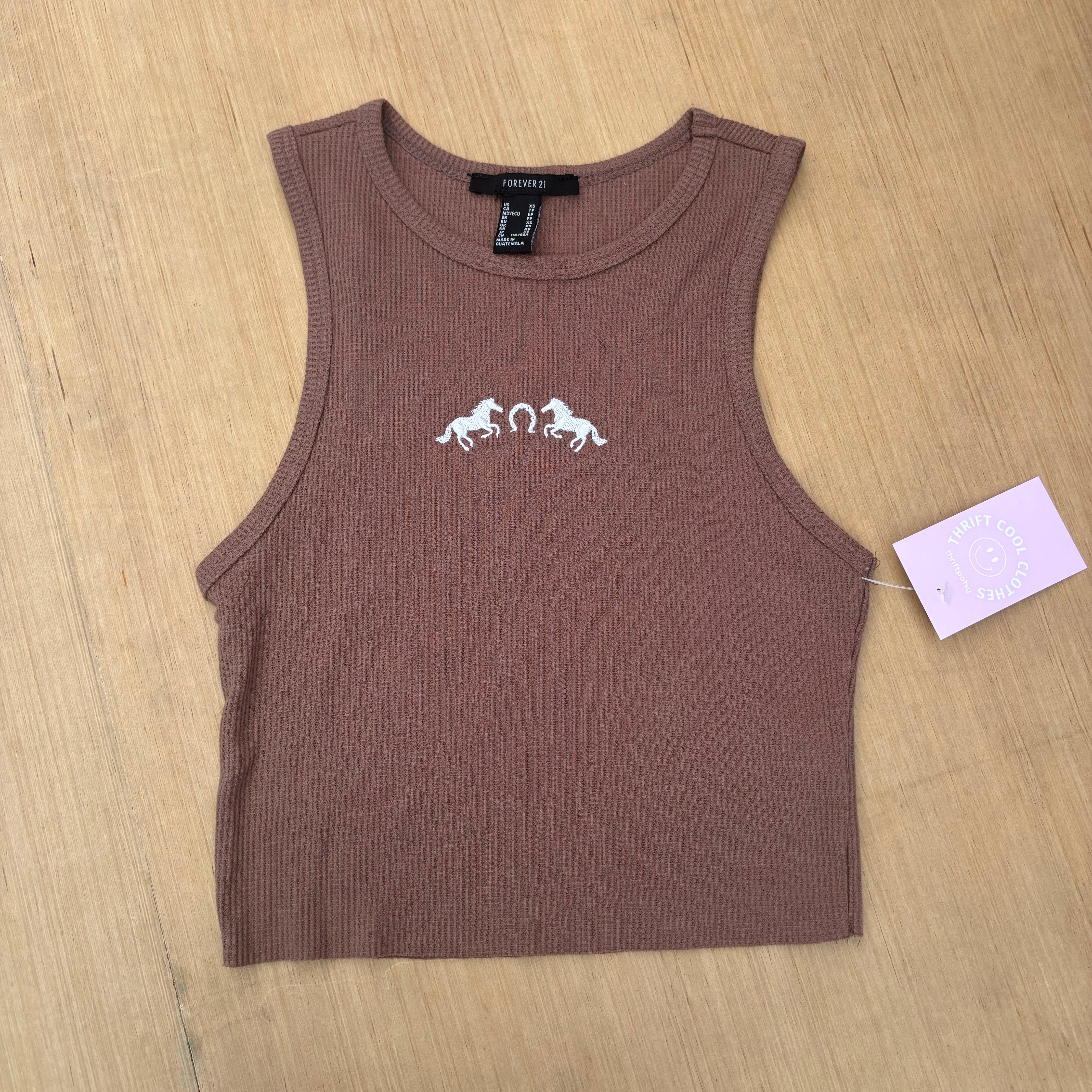 Brown Forever 21 Horse waffle knit tank, Xs