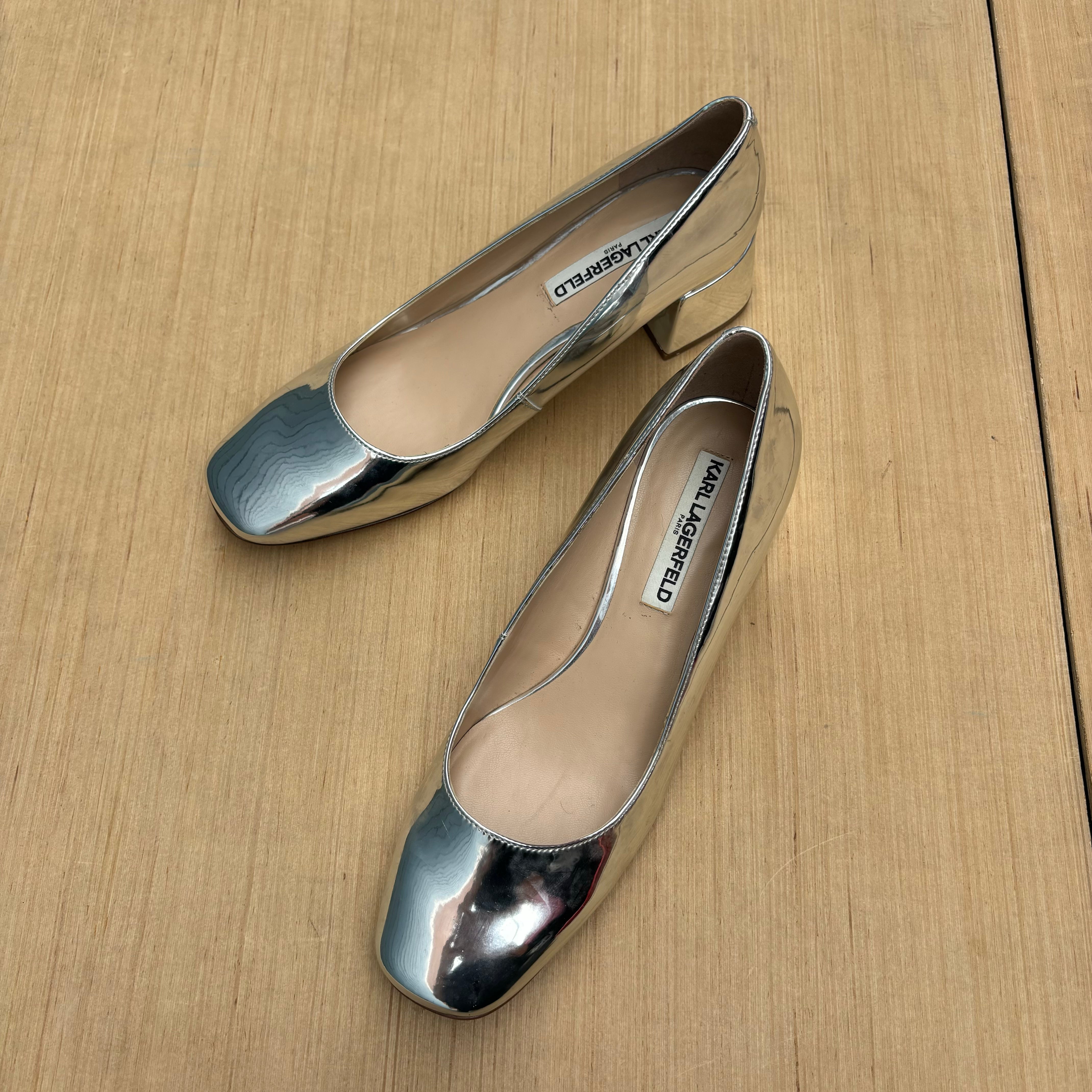 silver karl lagerfeld holo ballet flats w heels, 9