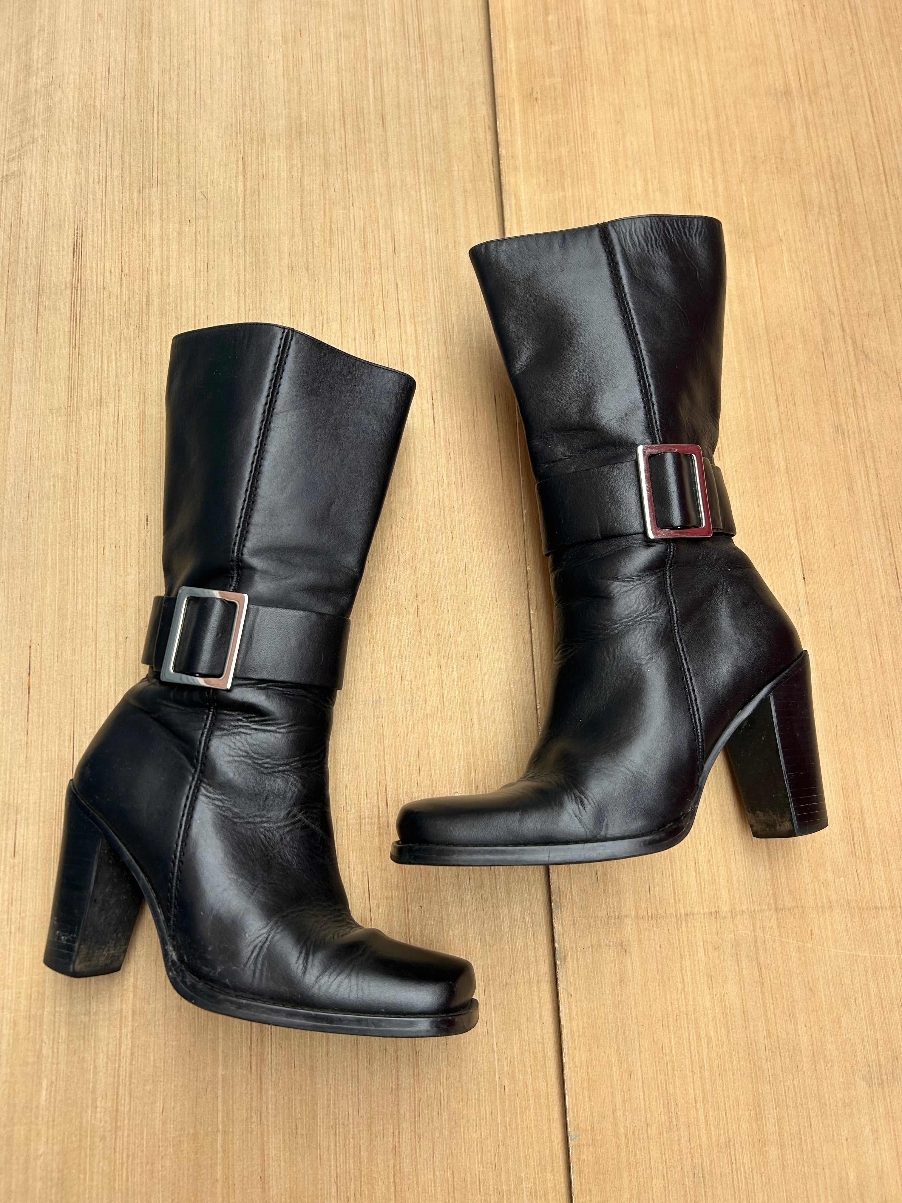 black  heeled boots, 7.5