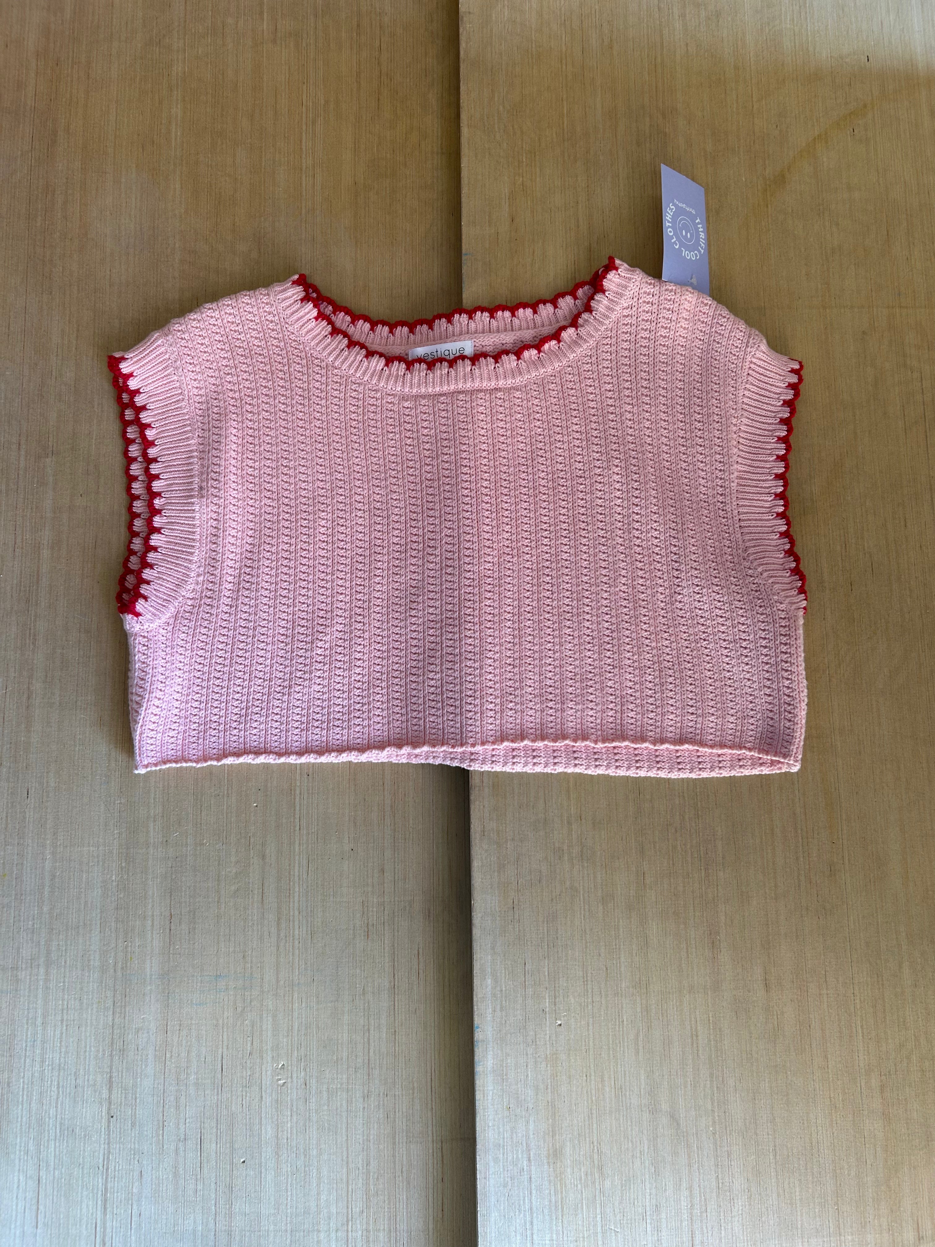 pink red vestique knit crochet crop, s/m