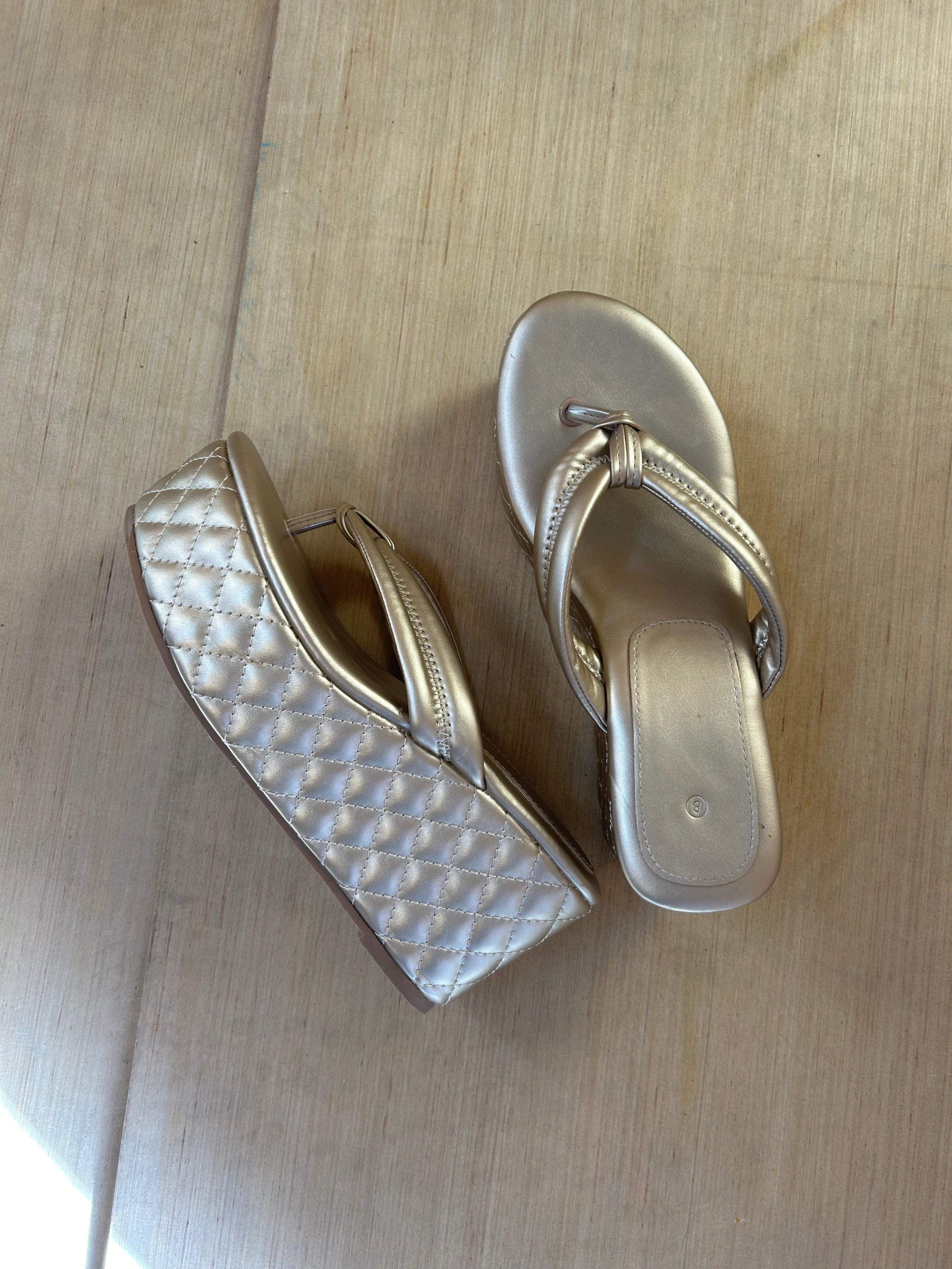 gold  quilted sandals, 8