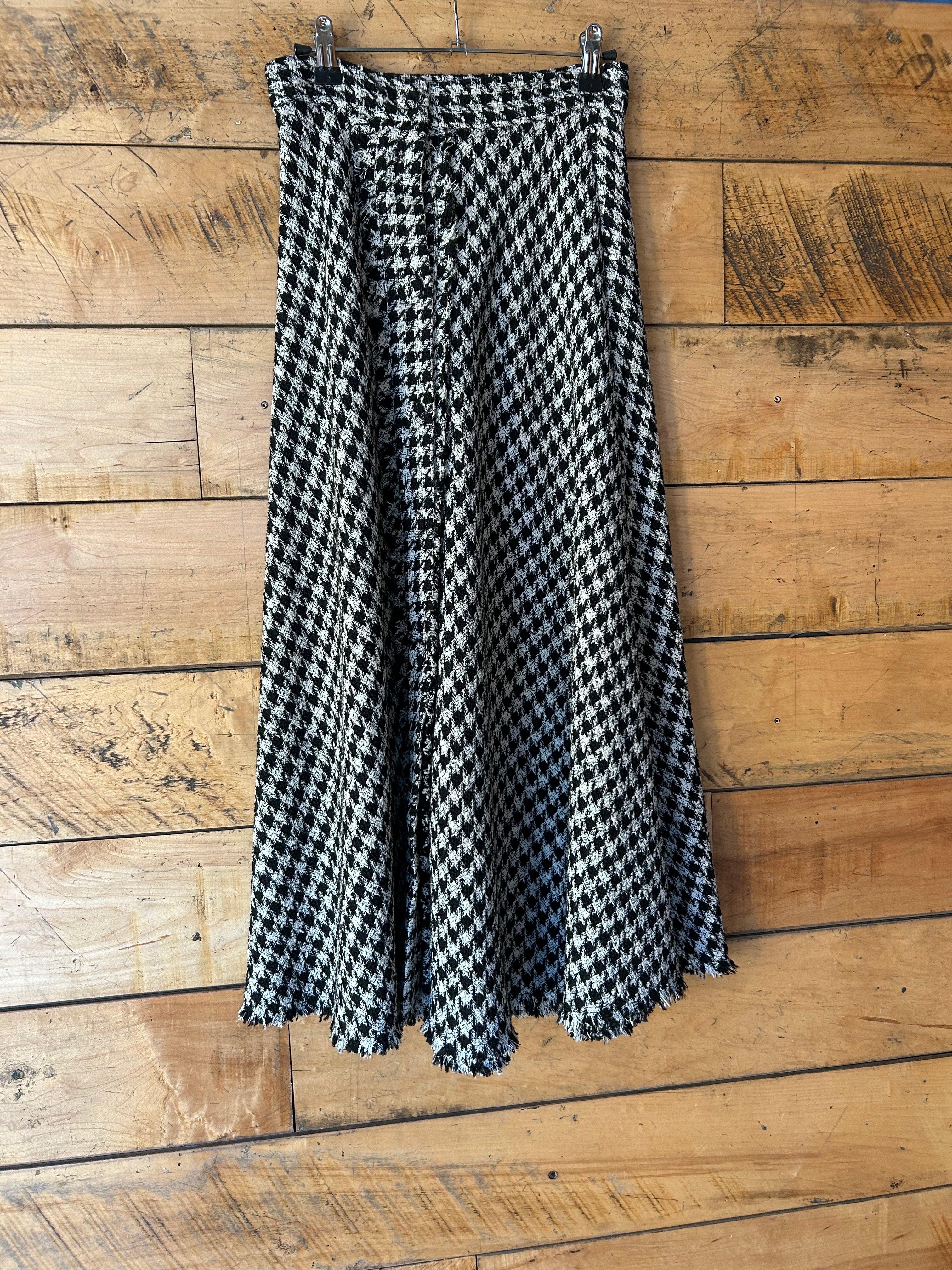 white black zara houndstooth midi skirt, XS