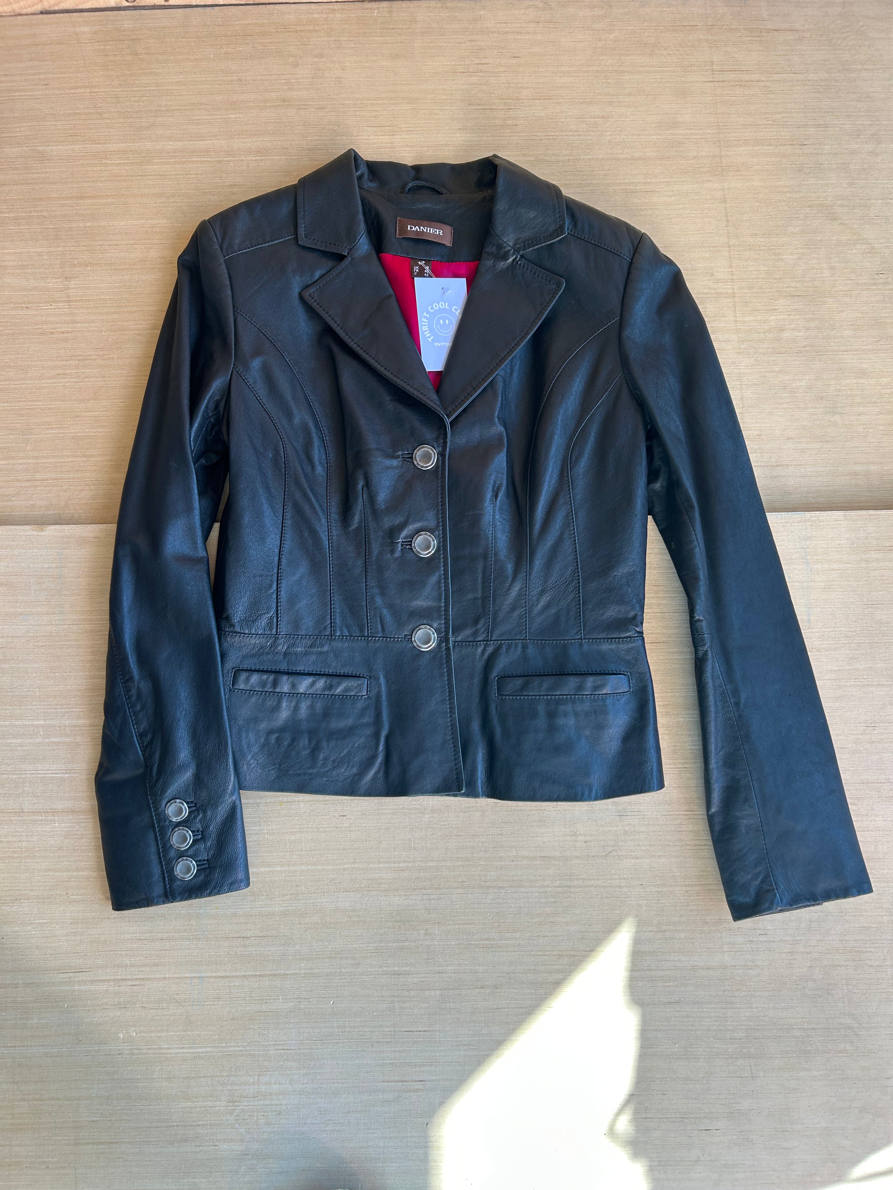 black danier leather blazer, s