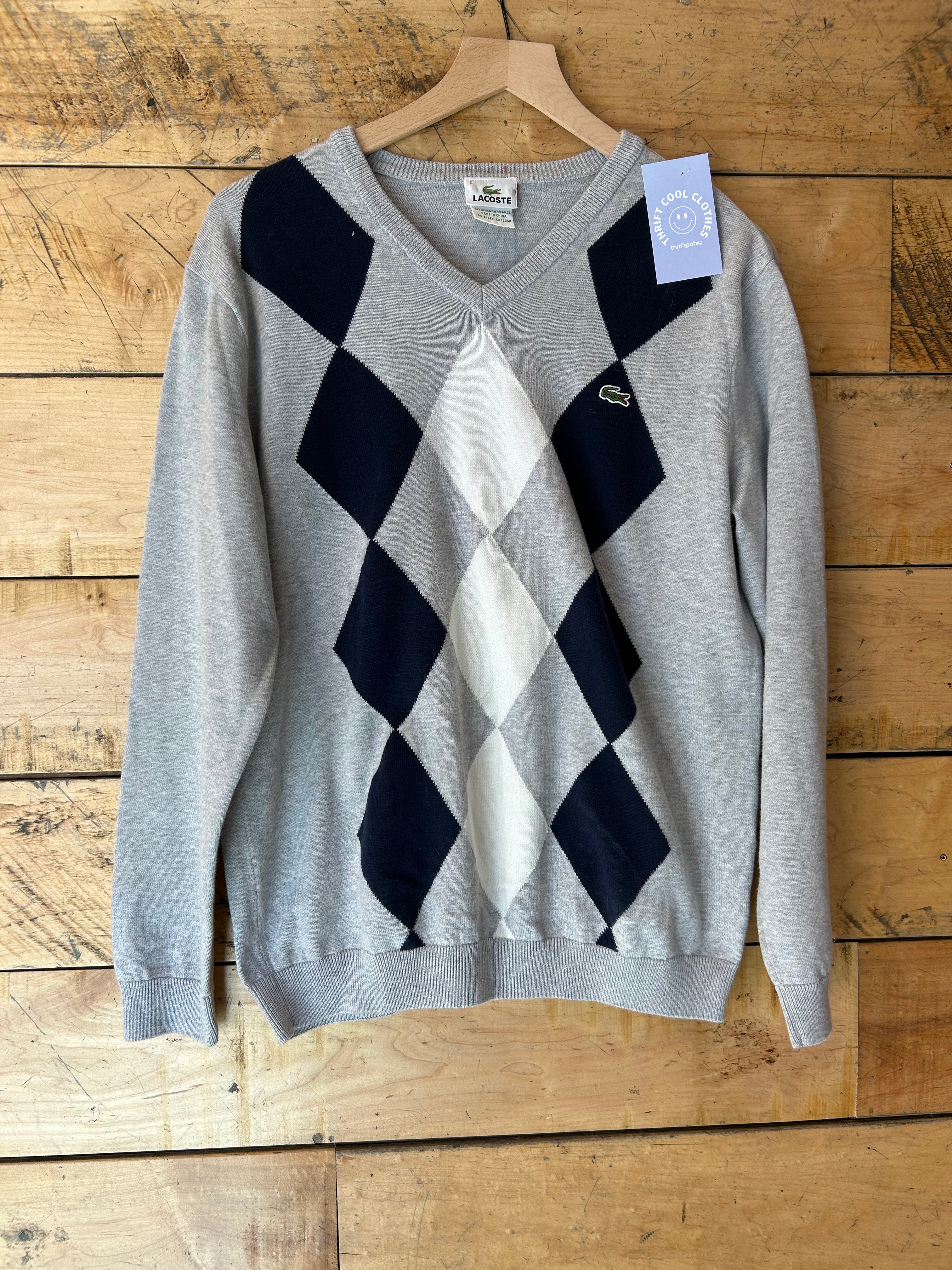 grey lacoste argyle sweater, s