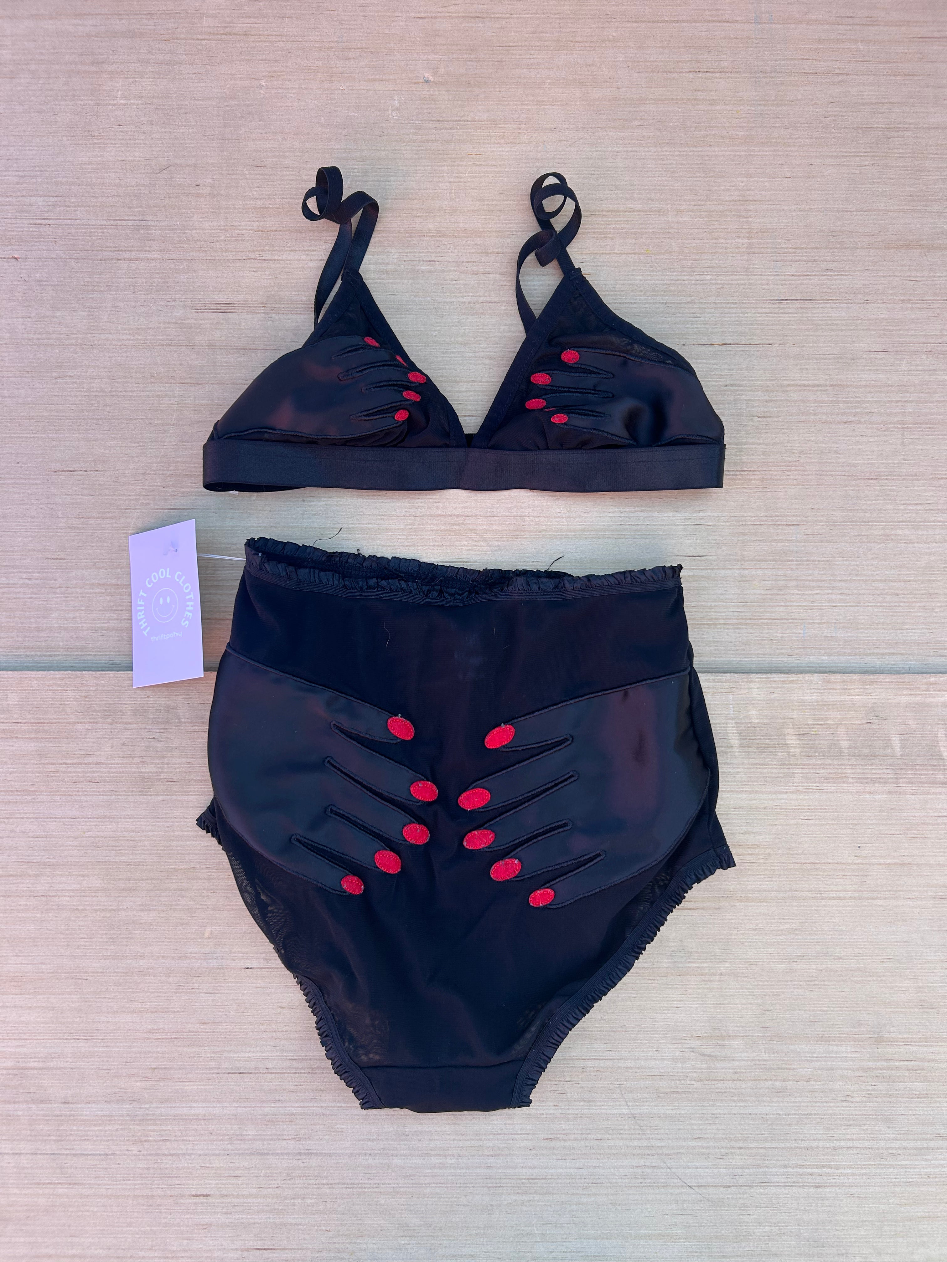 black red lazy oaf hands lingerie set, xs