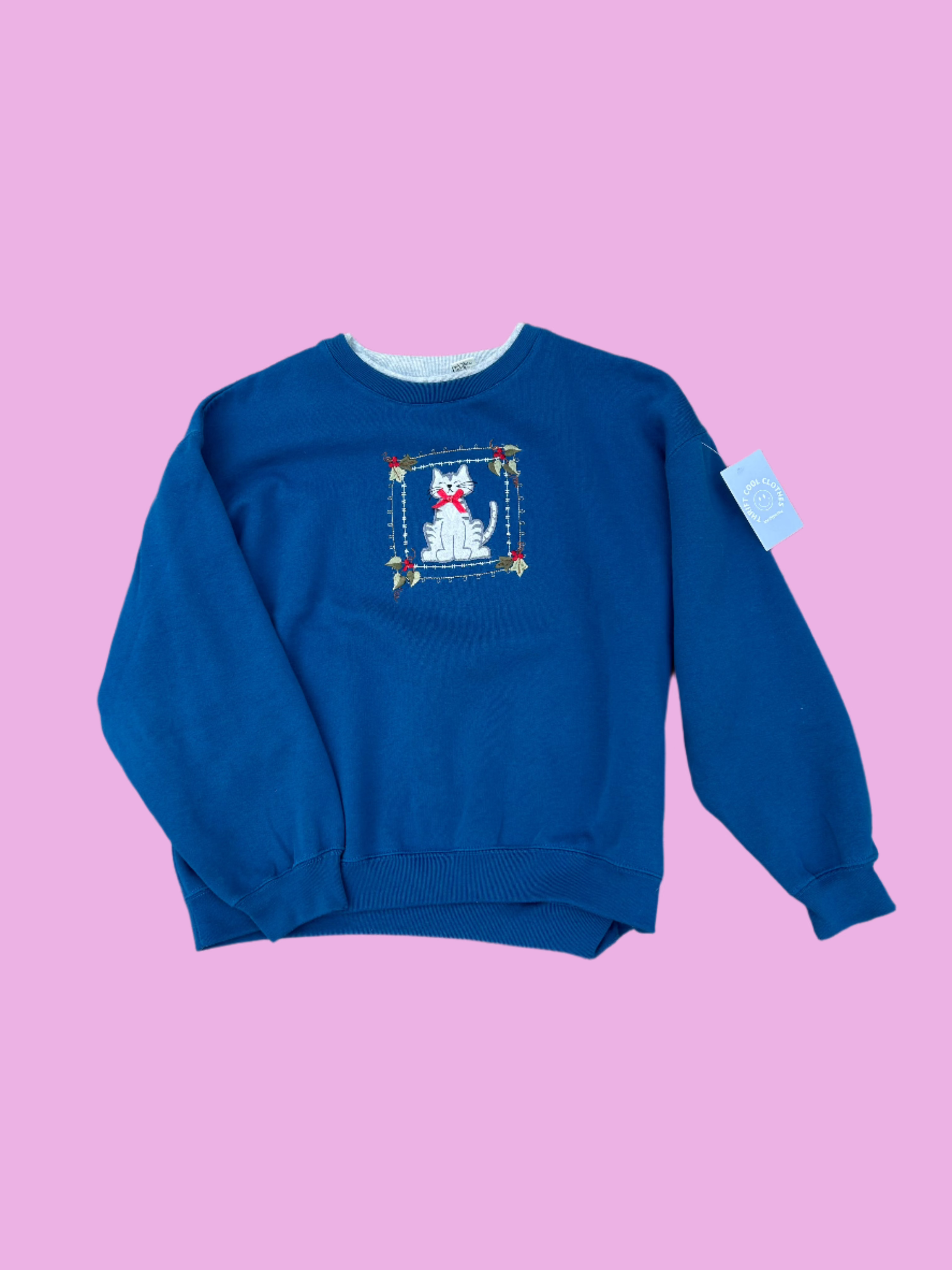 Blue Classic elements Cat Vtg crew, L