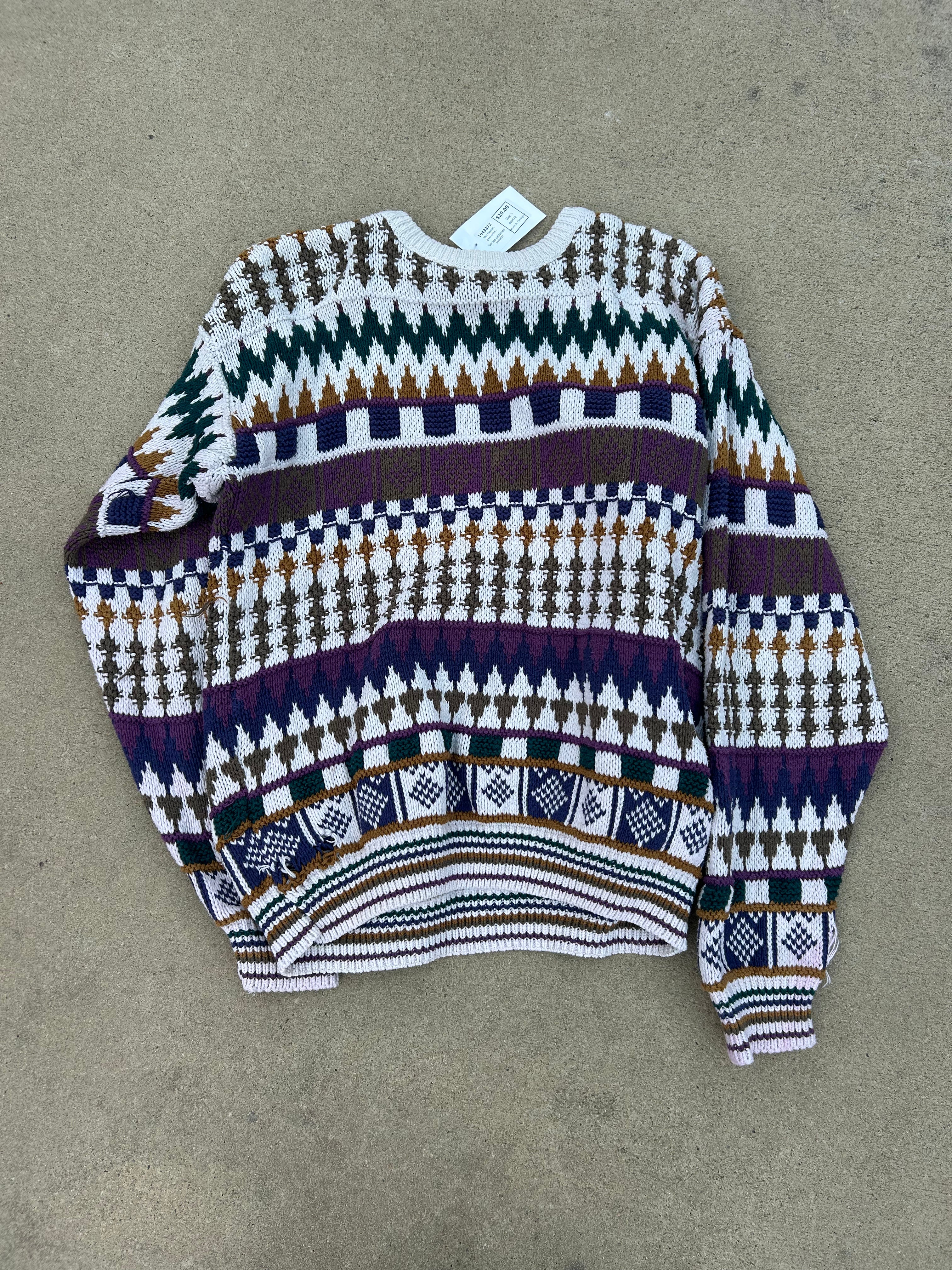 green white purple Van heusen fair ilse patterned sweater, L