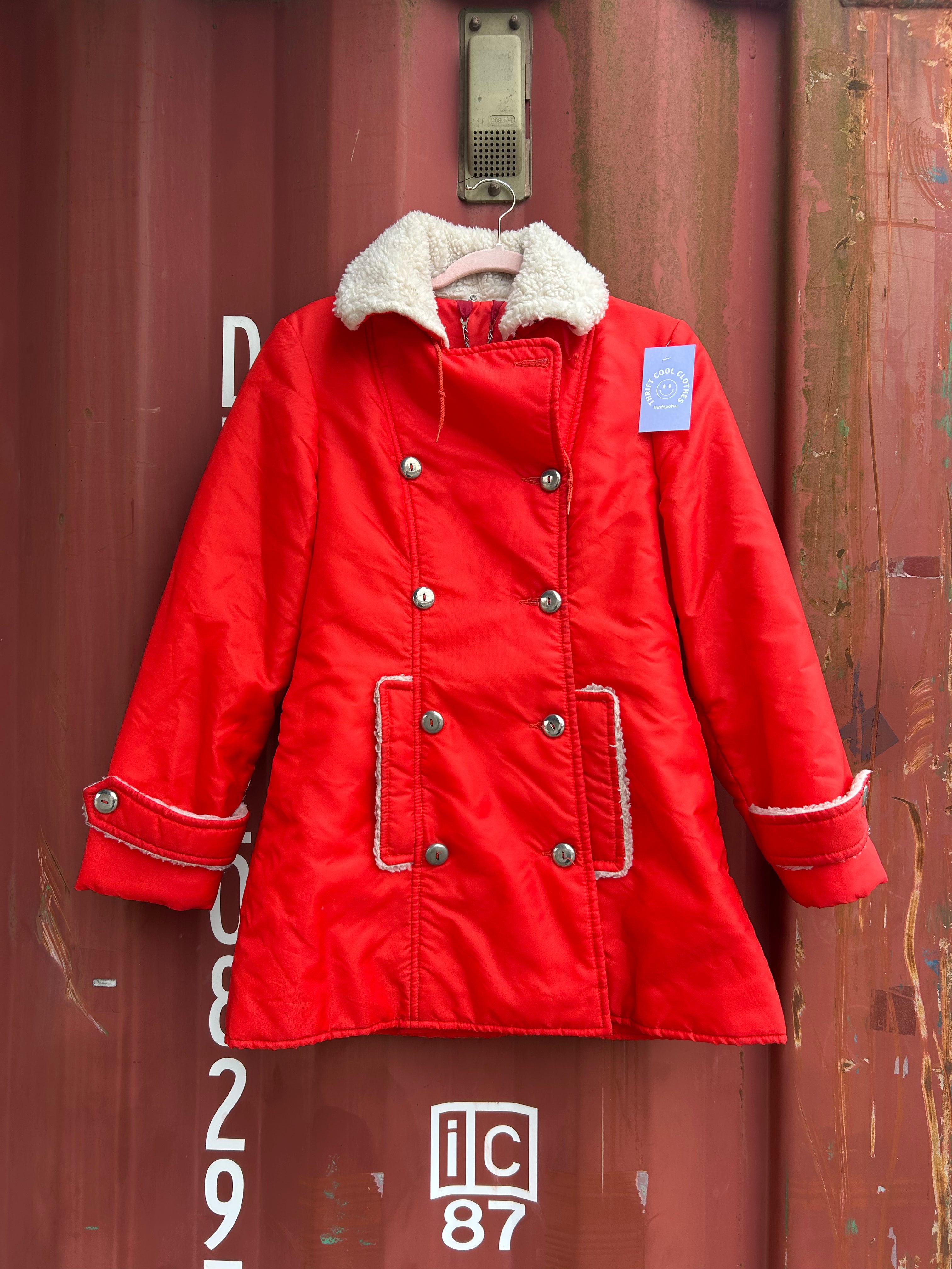 red  windbreaker coat w sherpa details, s