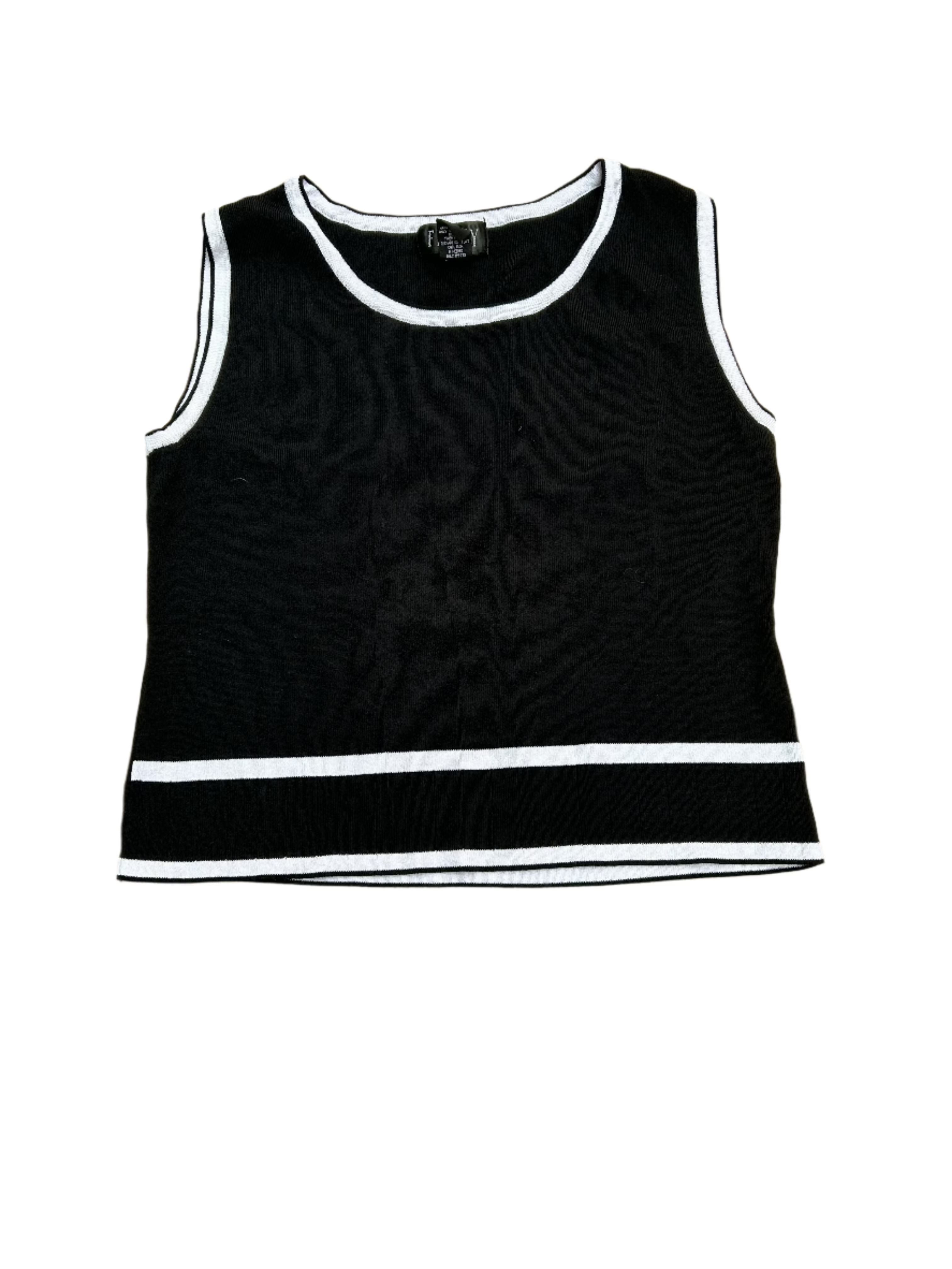 black white finity ringer knit tank, L