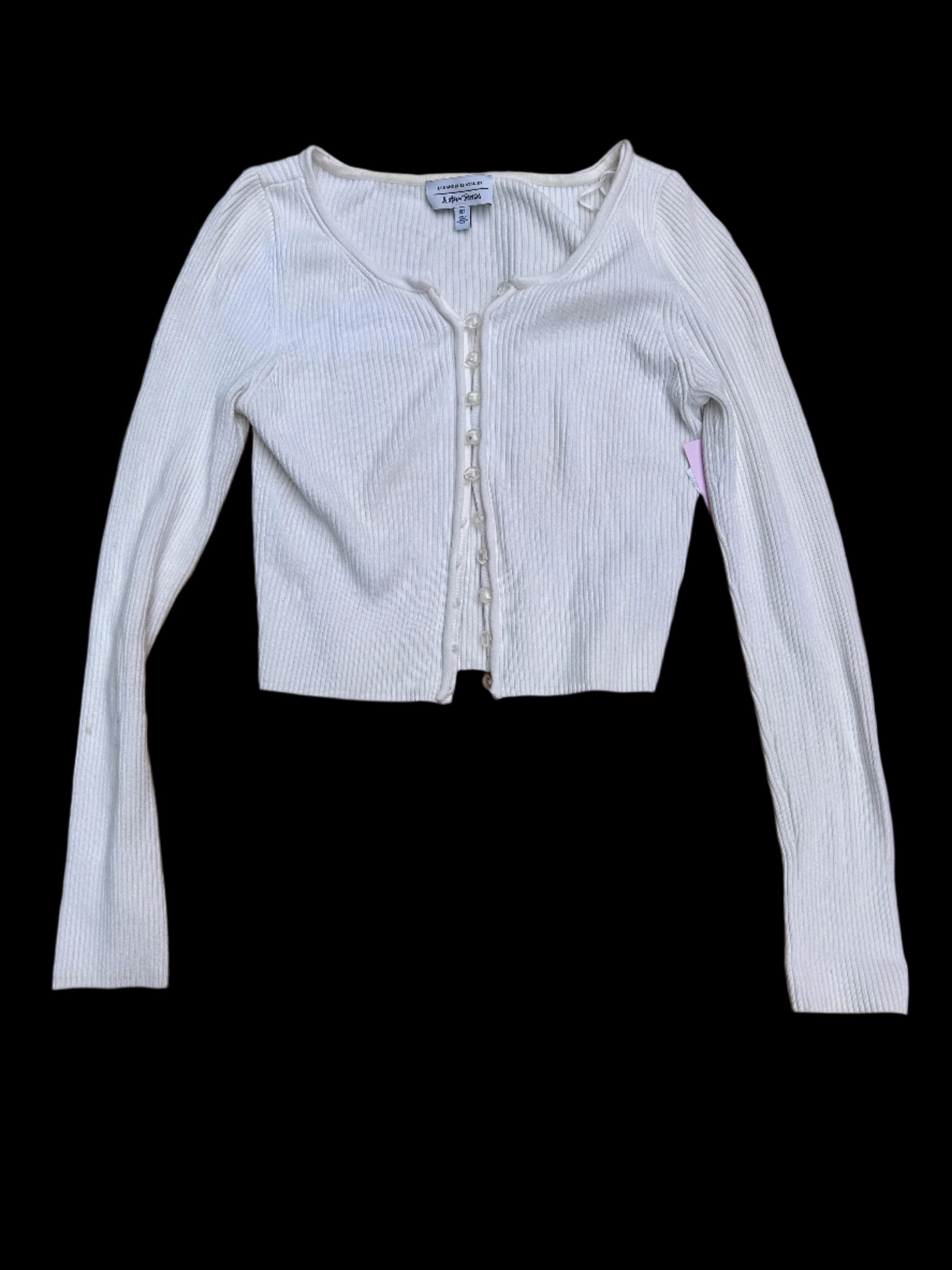 white & other stories ribbed cardigan w clear buttons, s