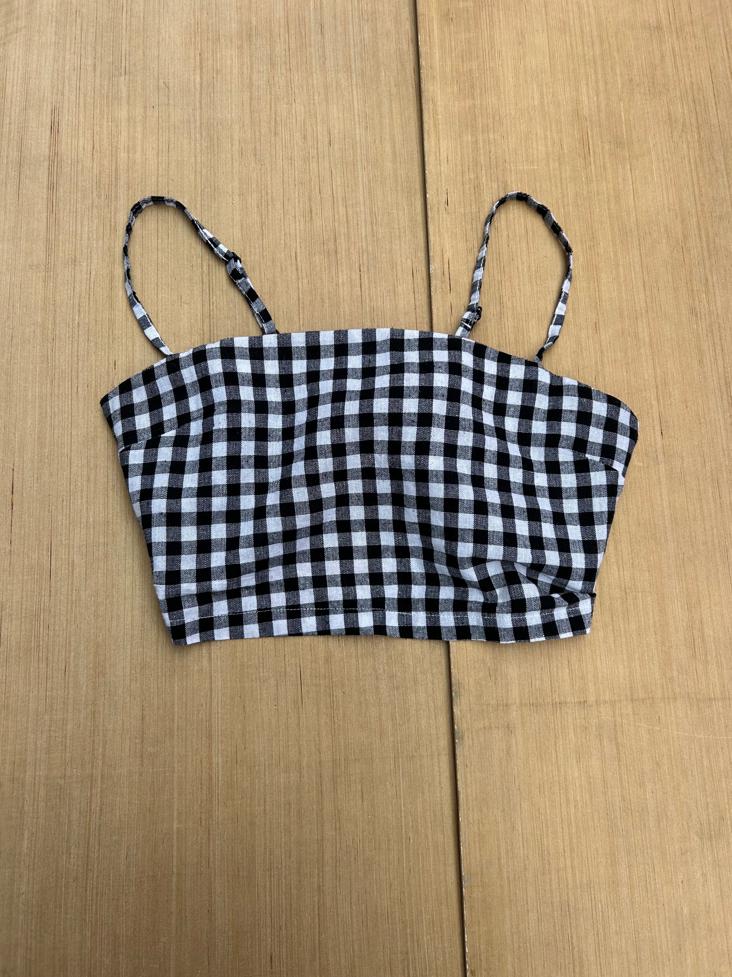 black white  gingham tie top, s