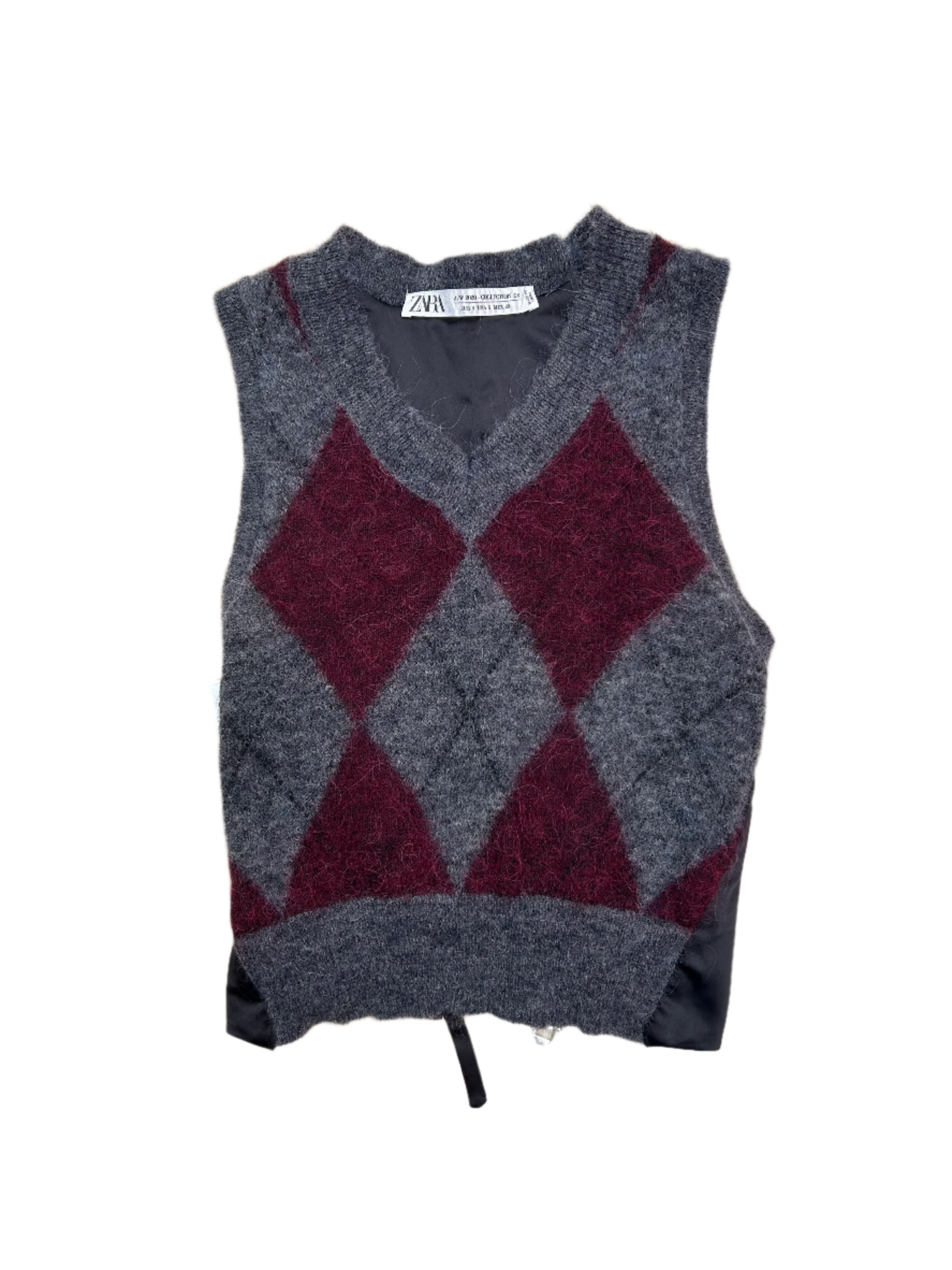 gray purple zara argyle vest, s