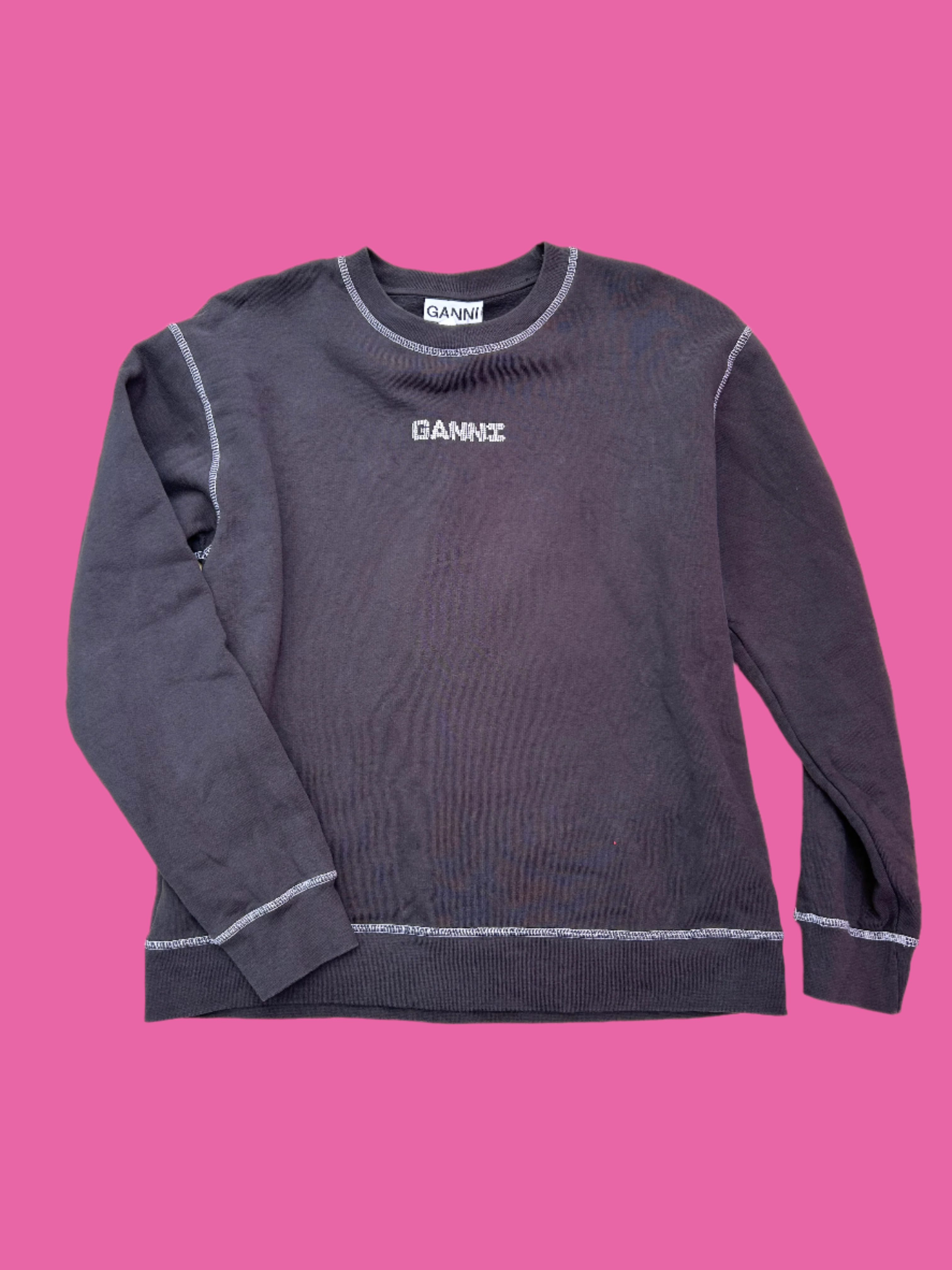 black ganni crew neck sweatshirt, XS