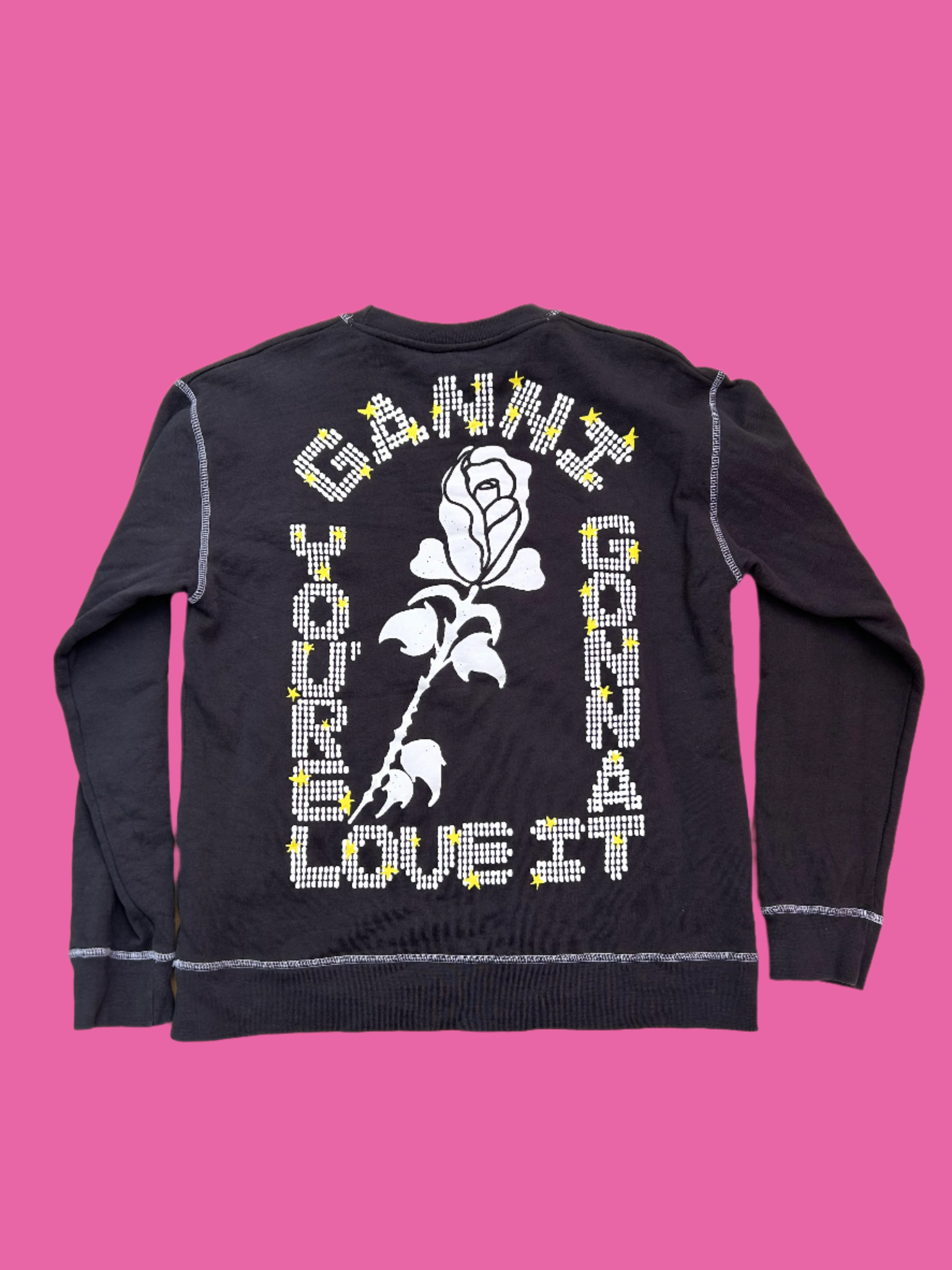 black ganni crew neck sweatshirt, XS