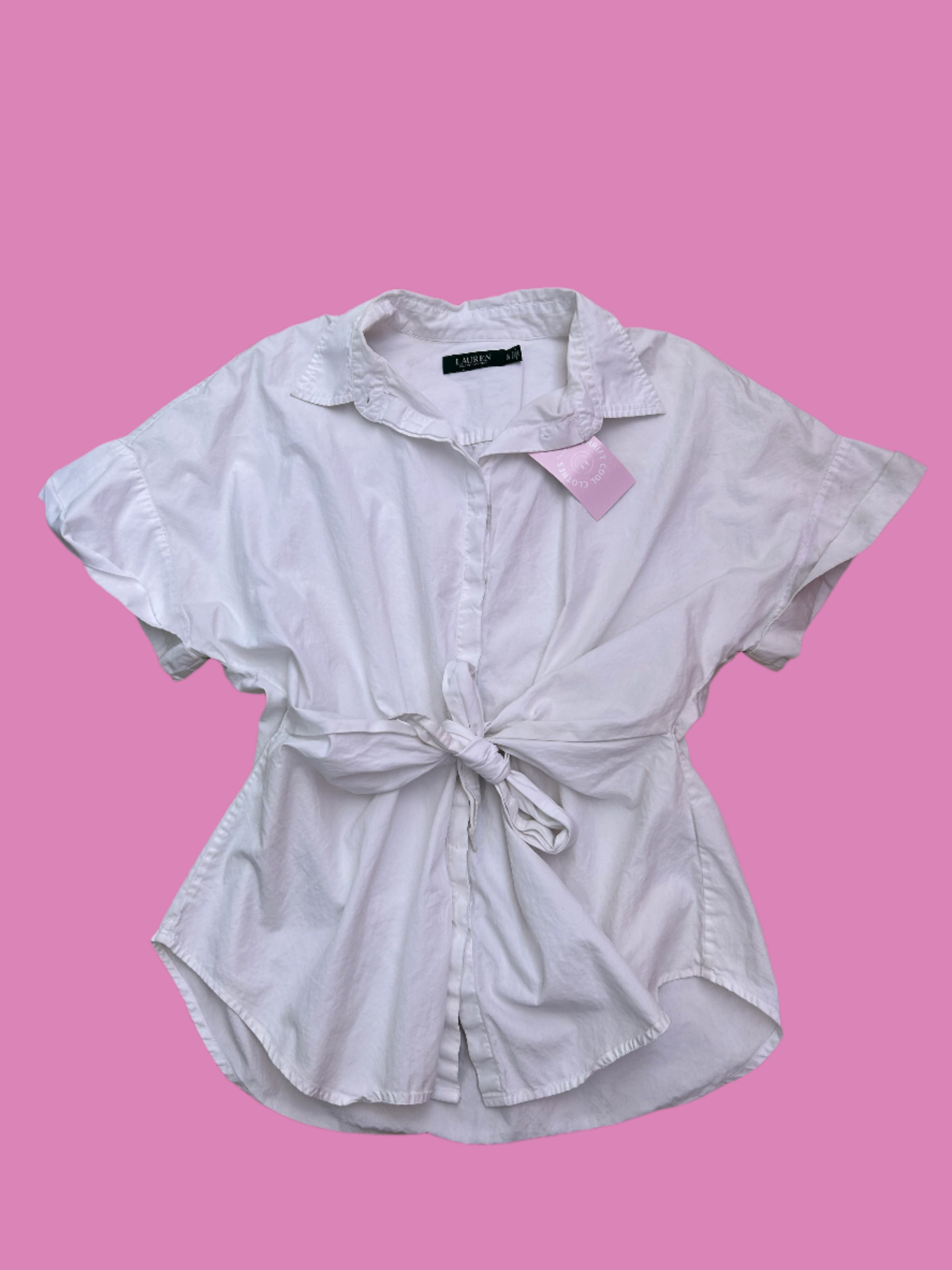 white lauren short sleeve button up, XL