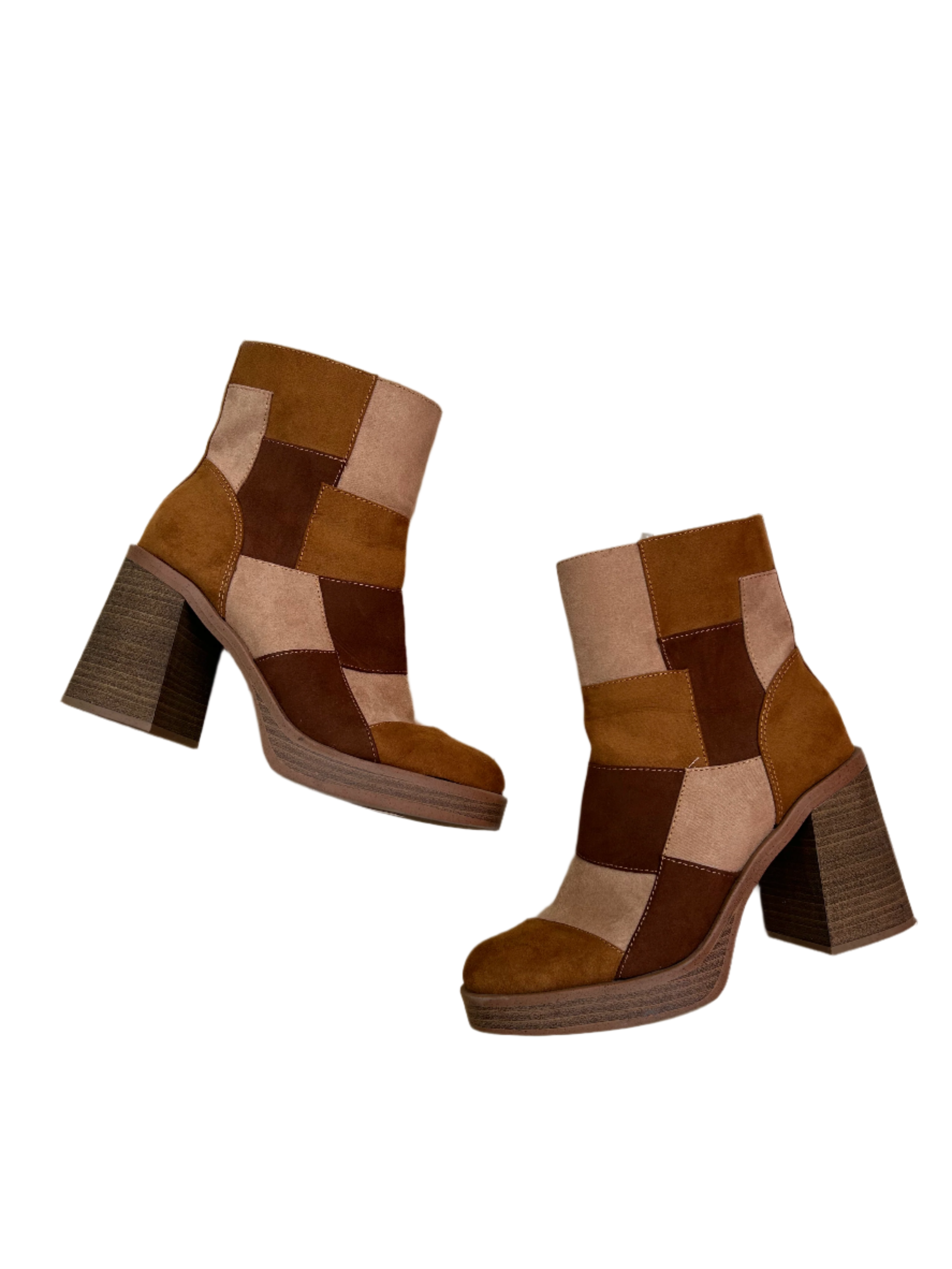 brown universal thread patchwork boots, 8