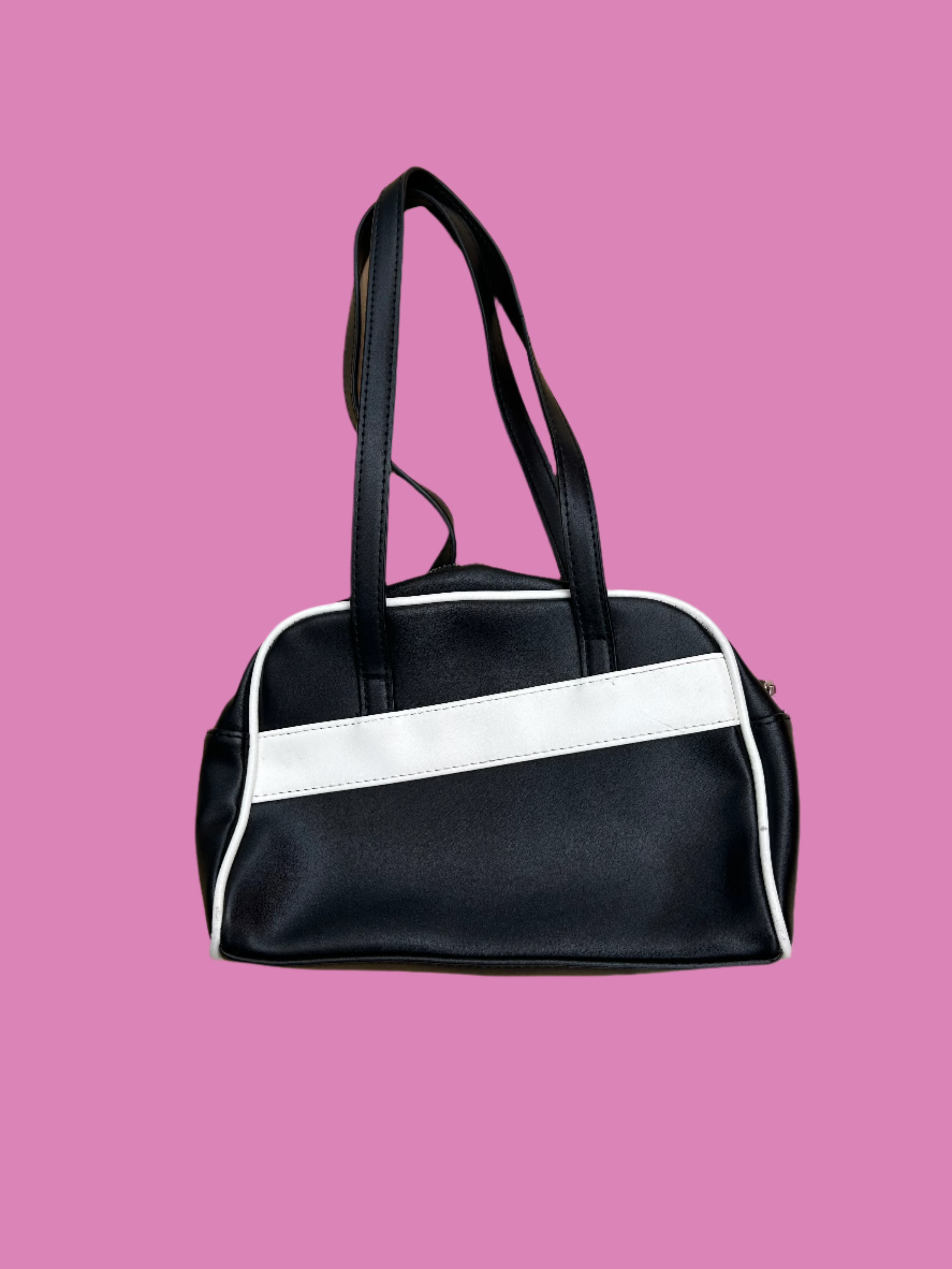 black white  pleather bag