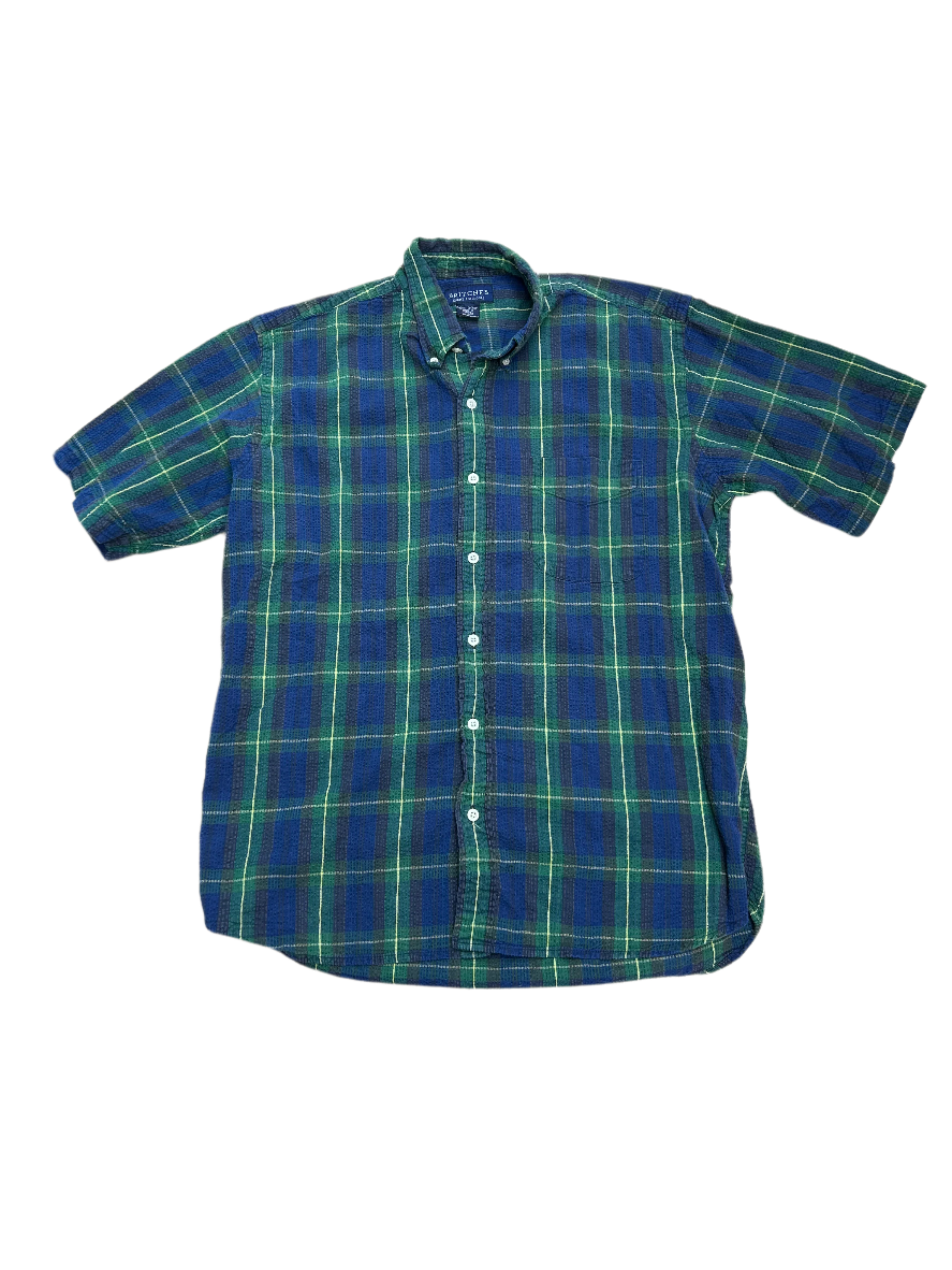 Green blue Britches Plaid ss button down, L