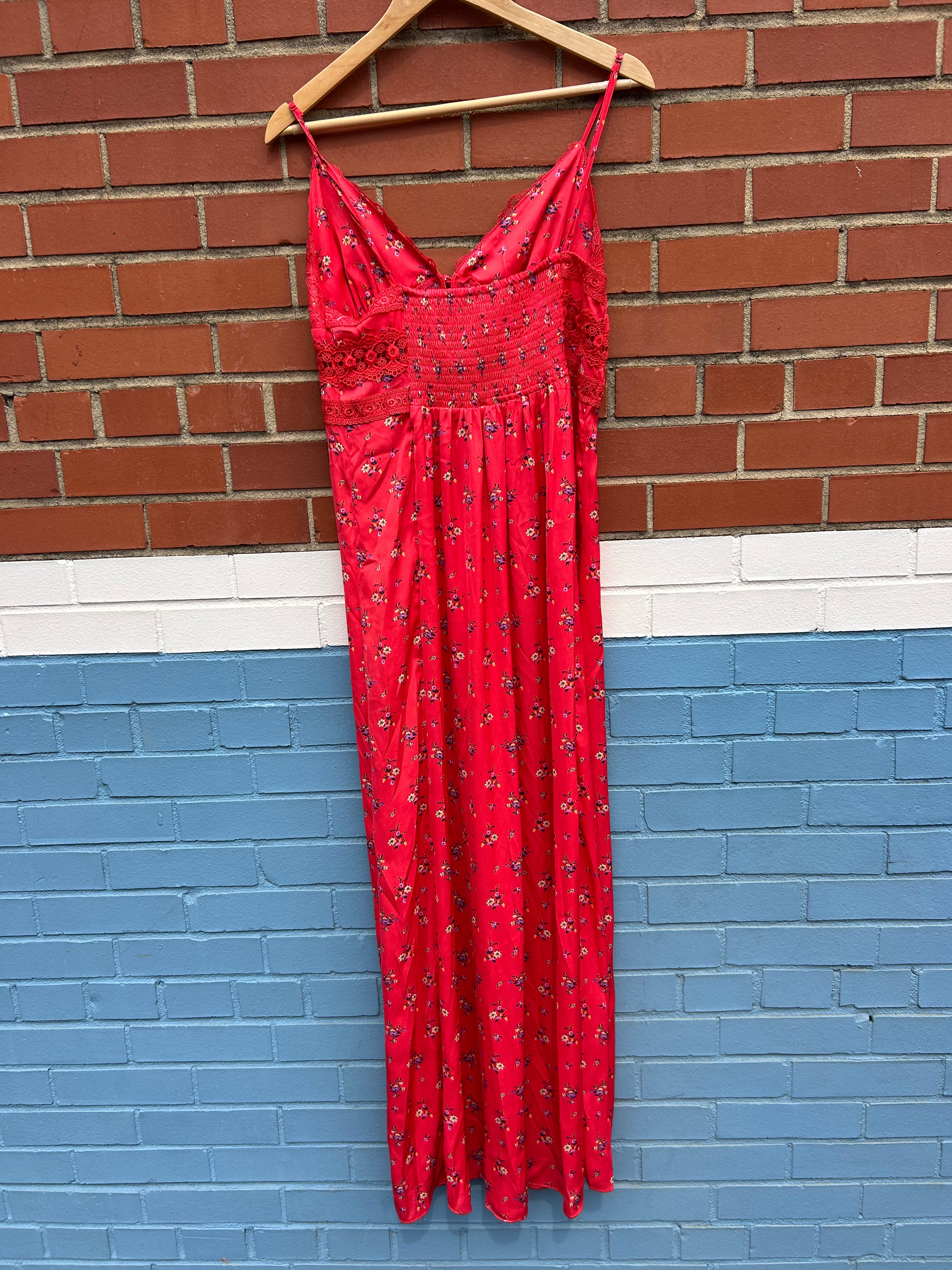 red free people maxi floral dress, L