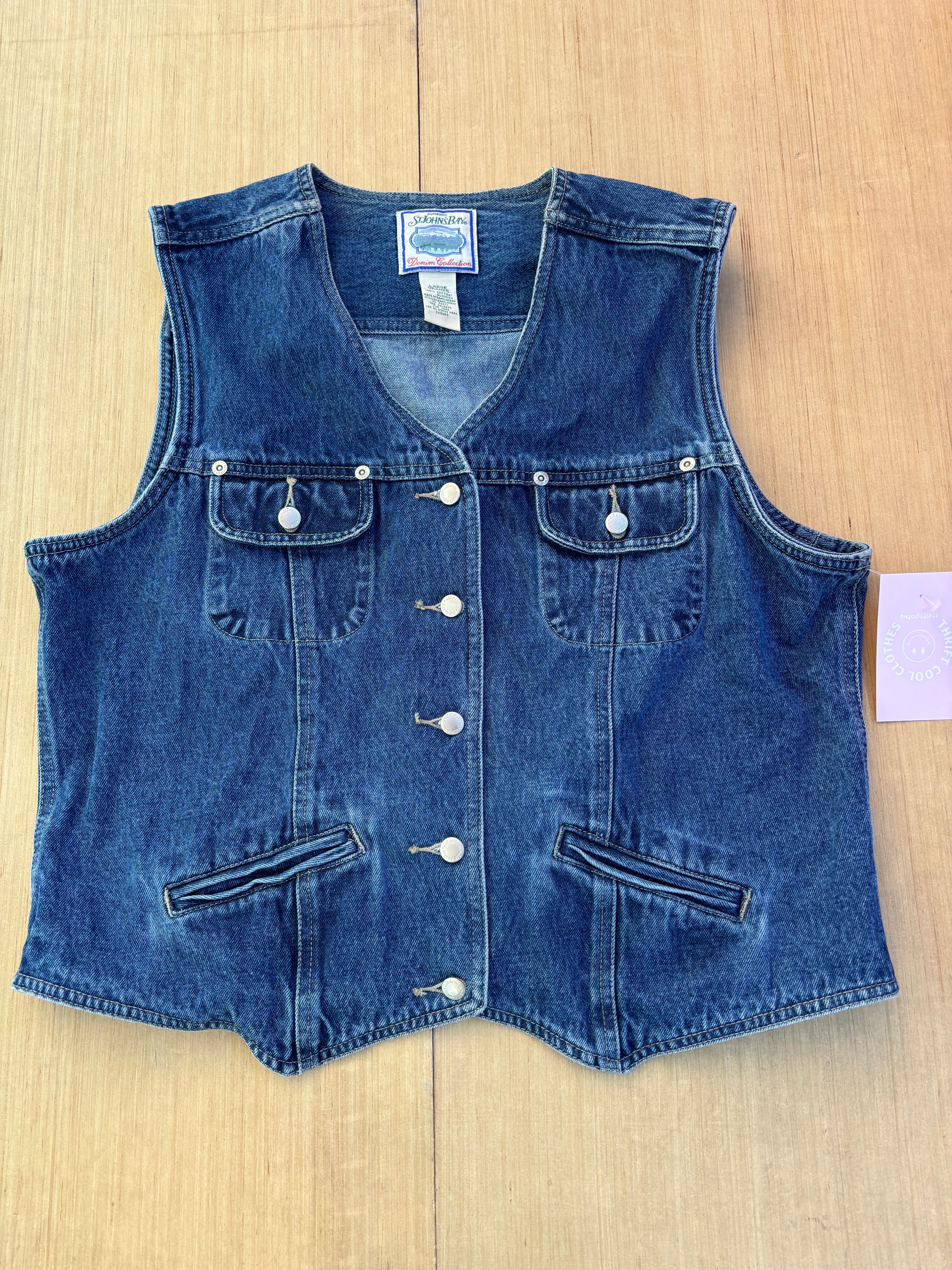 blue st johns bay denim vest, L