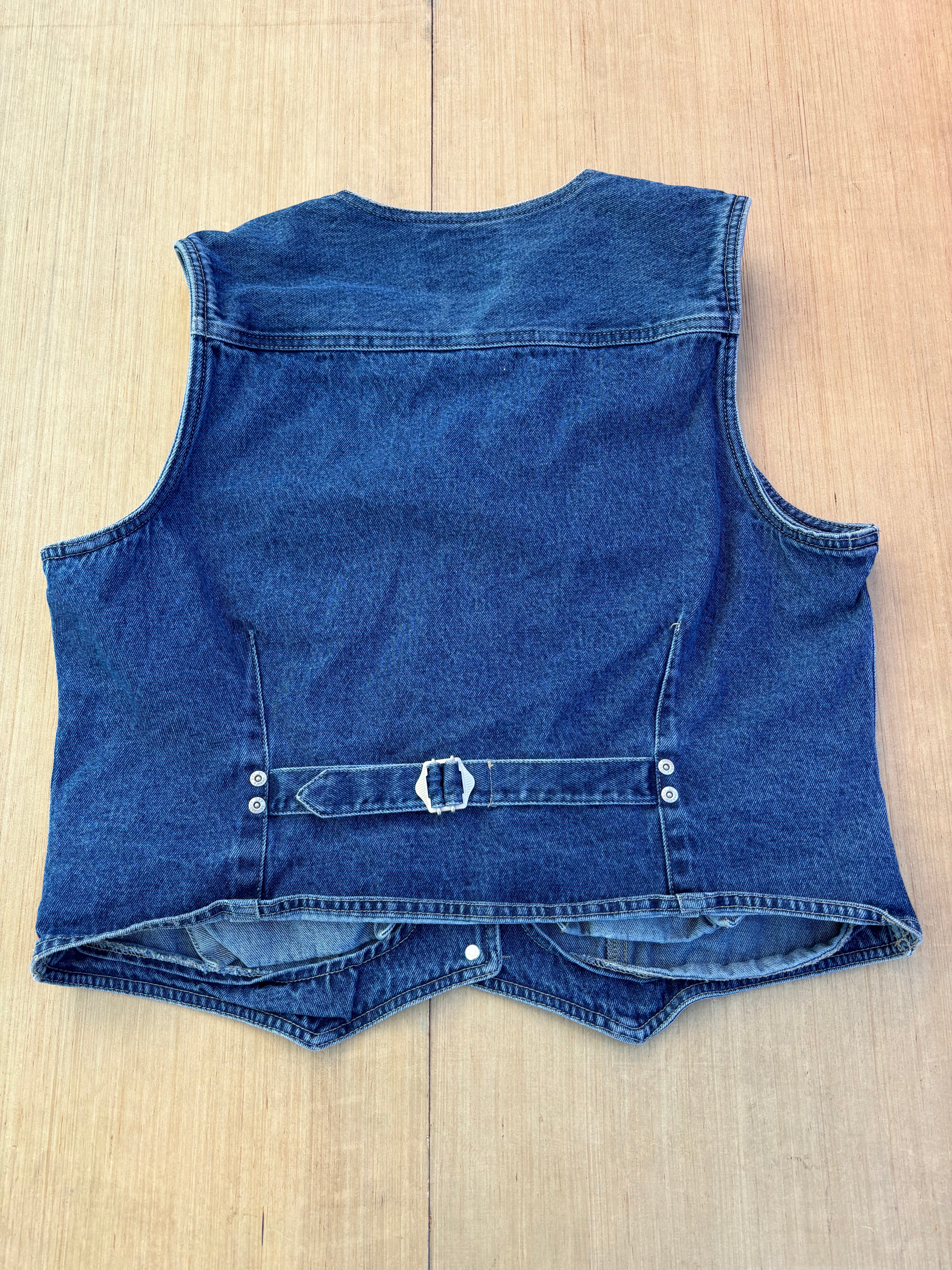 blue st johns bay denim vest, L