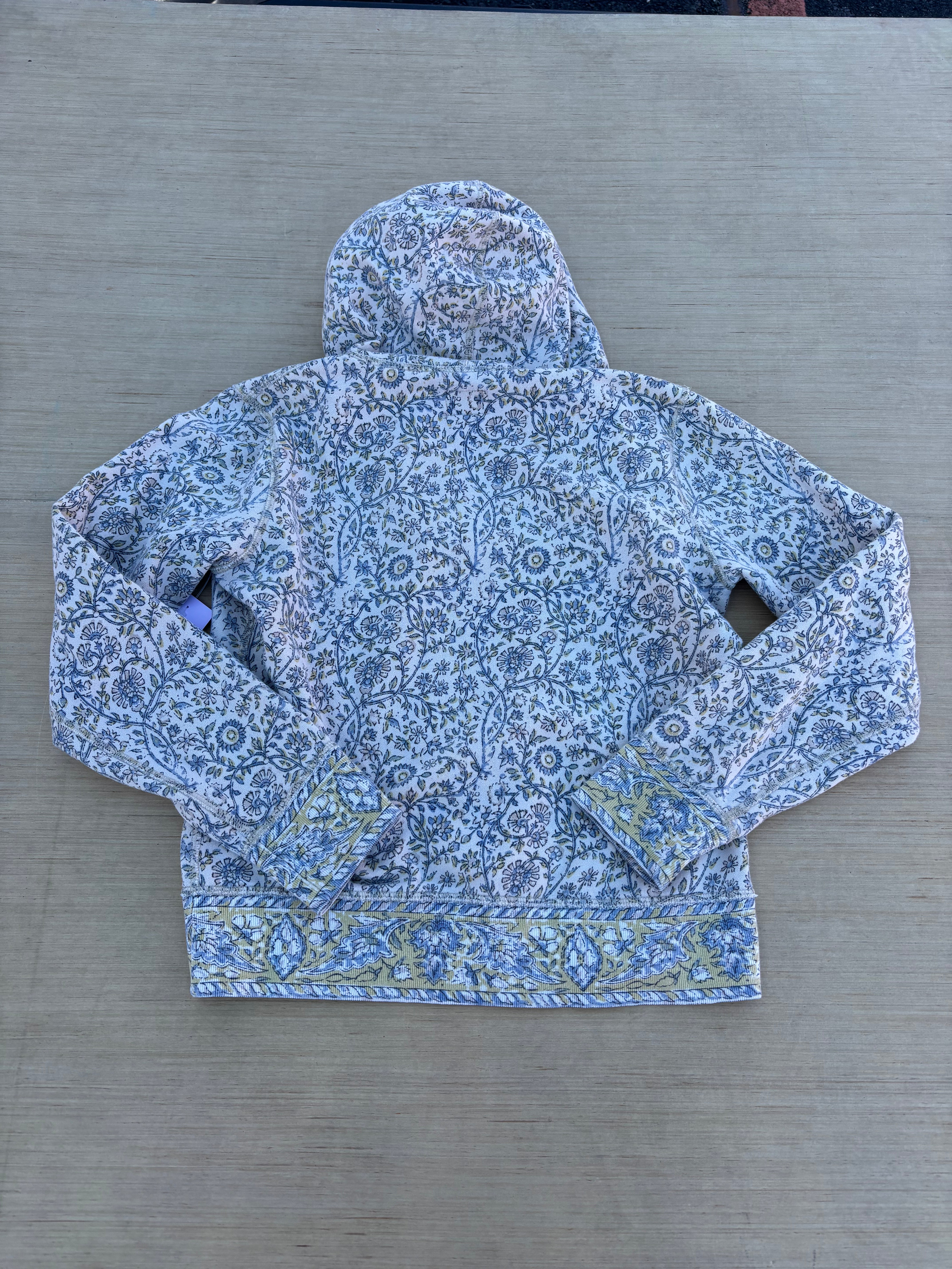 cream blue lucky brand floral hoodie, L