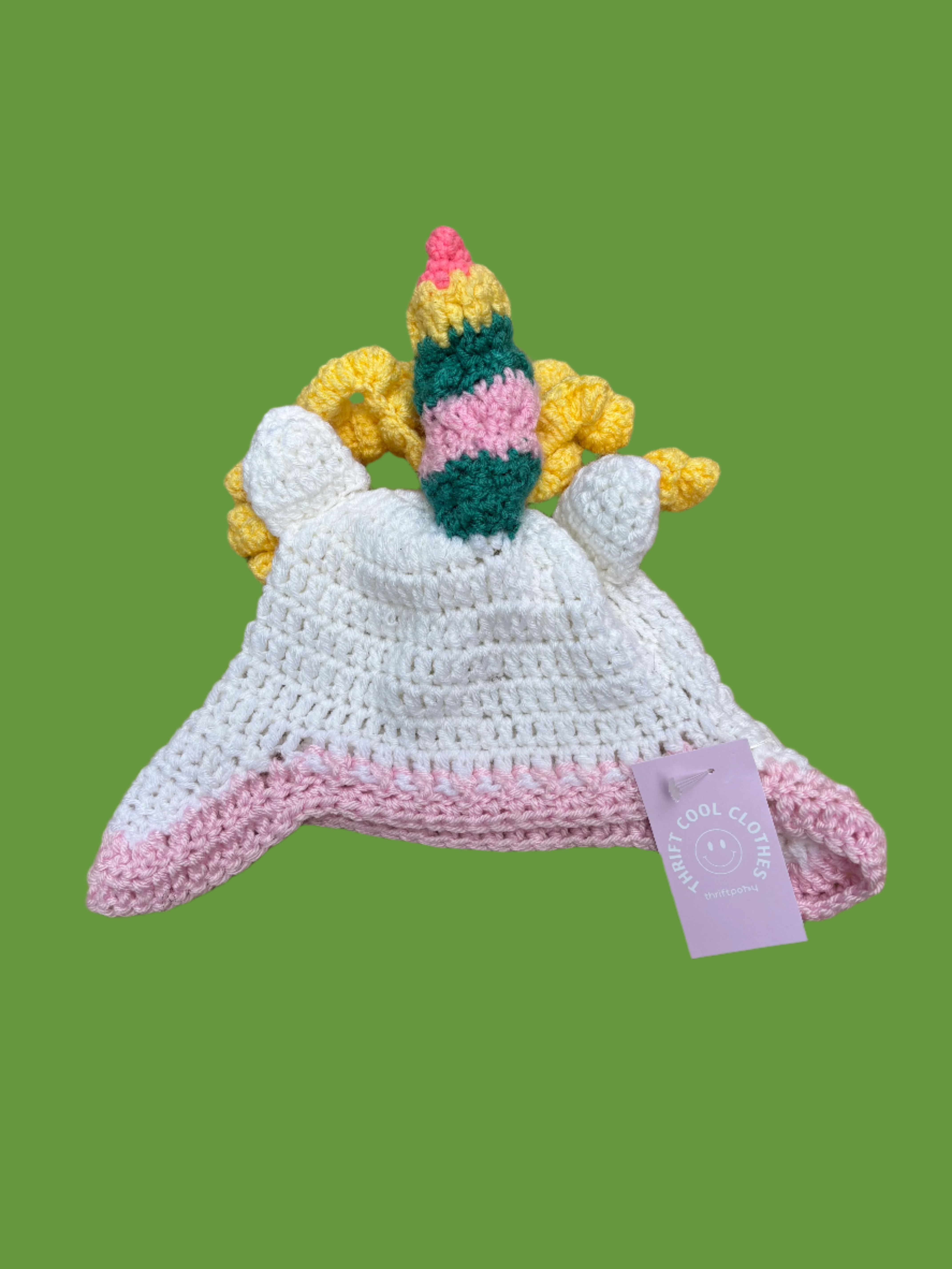 White  Crochet unicorn hat